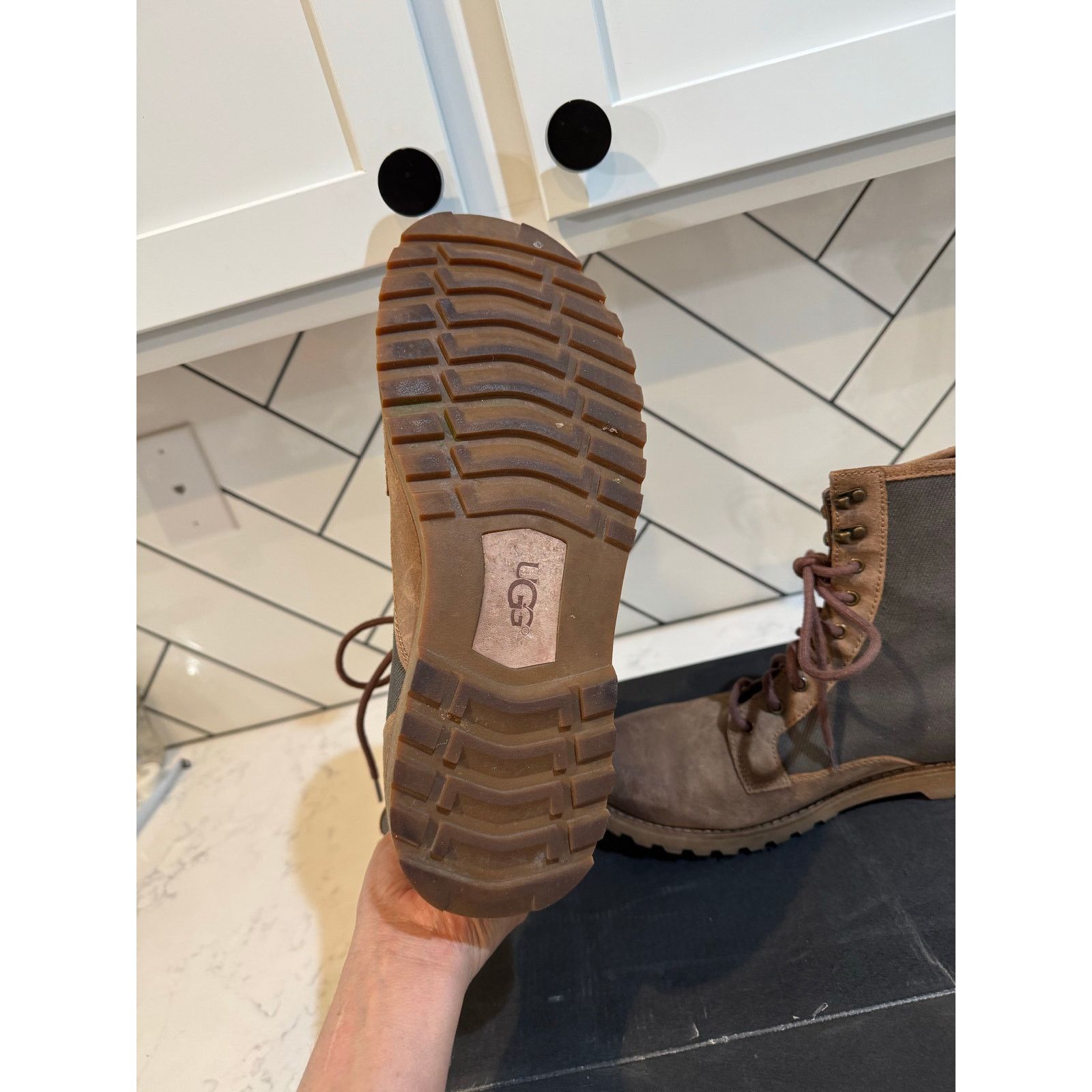 Ugg UGG Montgomery combat boots chestnut leather olive canvas Size US 12 / EU 45 - 9 Thumbnail
