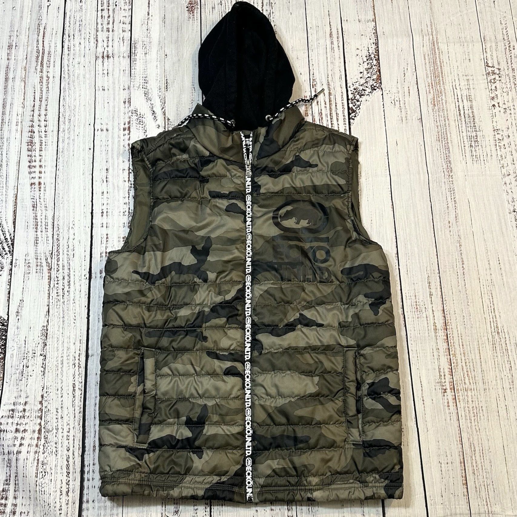 Ecko Unltd. ECKO UNLTD Camouflage Puffer Vest Hooded Full Zip Rhino Logo Men M Size US M / EU 48-50 / 2 - 2 Thumbnail