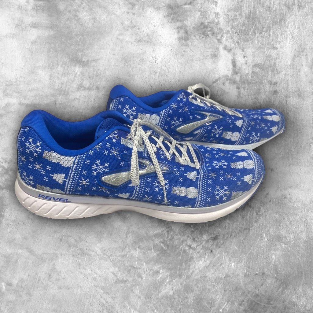 image of Brooks Revel Ugly Christmas Sweater Lace Up Running Shoes Si in Blue, Men's (Size 13)