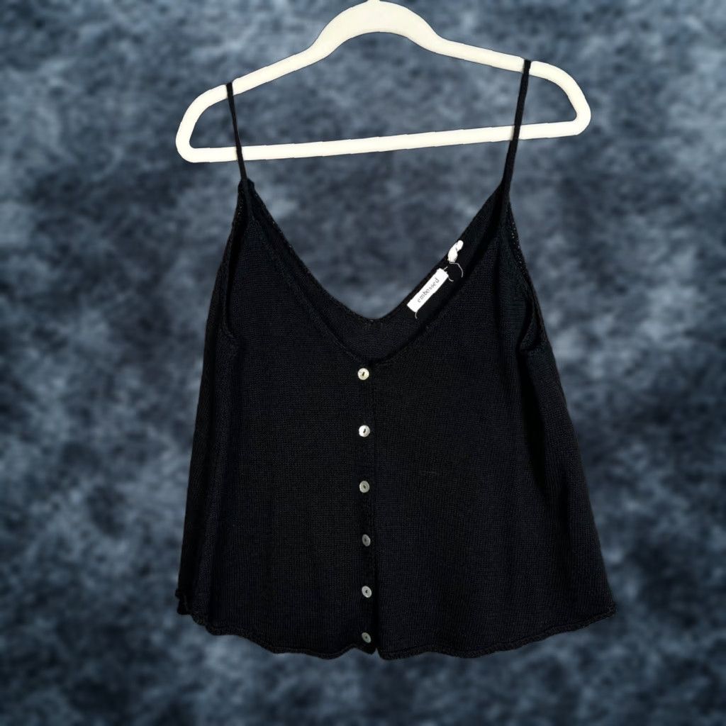 Vintage Embossed Tank Womens XS Black Knit Cami Top Sleeveless Button-Front Size XS / US 0-2 / IT 36-38 - 1 Thumbnail