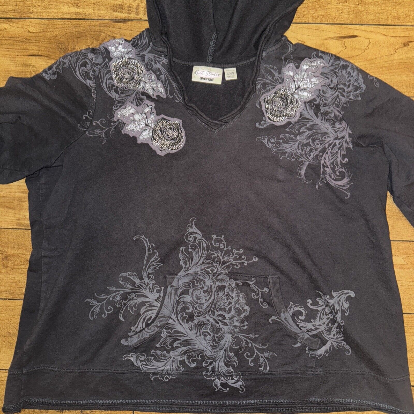 Avenue × Grunt Style × Vintage Y2K Style Avenue PullOver V Neck Hoodie Gray 24x25 XL Size XL / US 12-14 / IT 48-50 - 2 Thumbnail