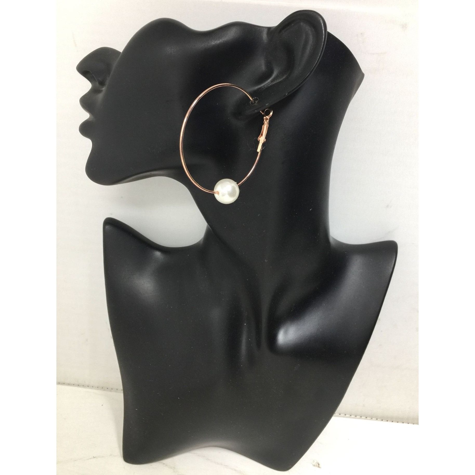 Other Women's Rose Gold Hoop Earrings with Faux White Pearl (Like Size ONE SIZE - 1 Thumbnail