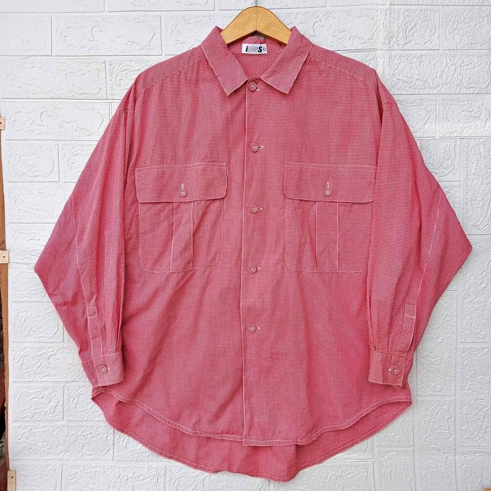 Issey Miyake 80s Issey Miyake Double Pocket Pink Plaid Long Sleeve Shirt Size US L / EU 52-54 / 3 - 1 Thumbnail