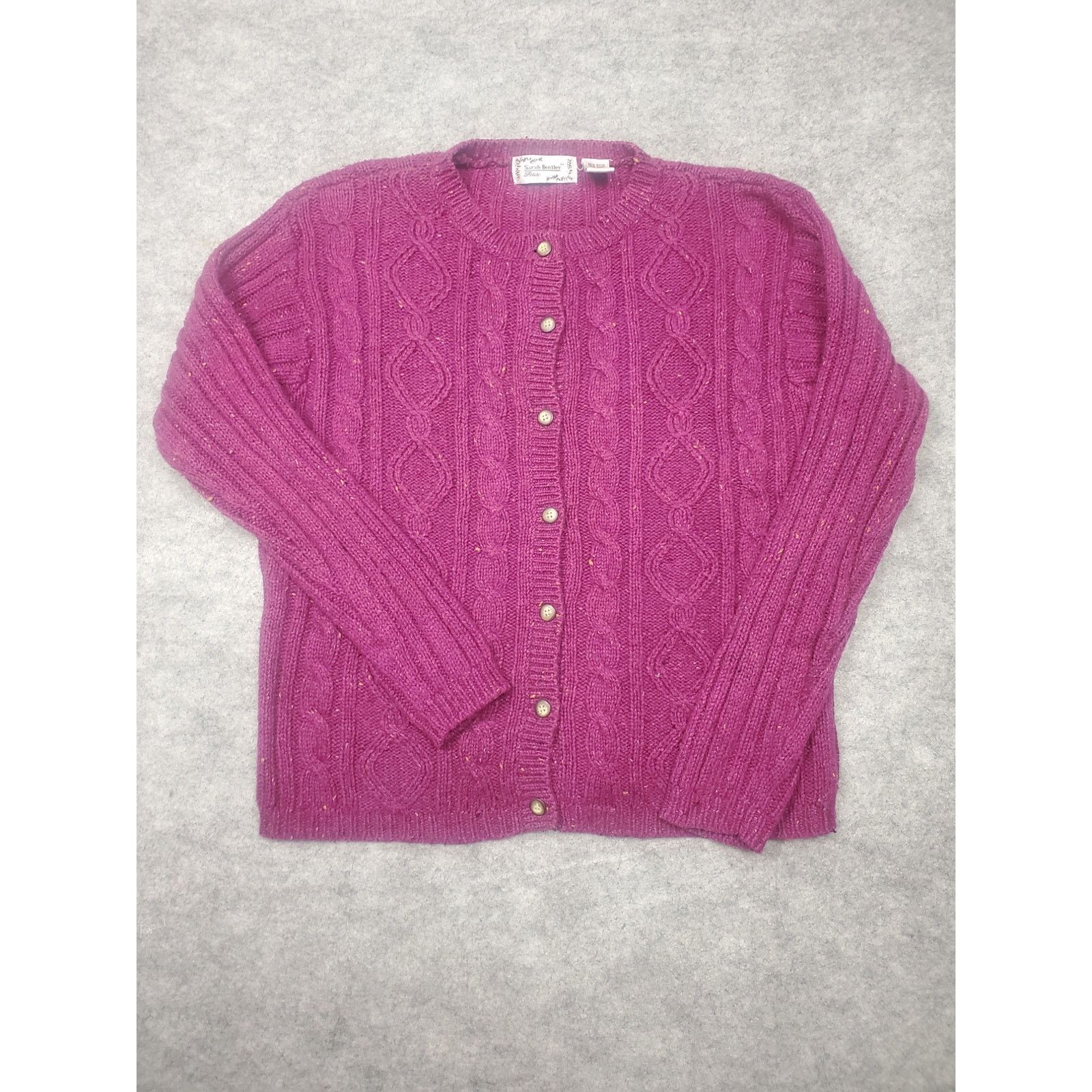 Other Women's Vintage Sarah Bentley P/L Purple Cable Knit Cardigan Size L / US 10 / IT 46 - 1 Thumbnail