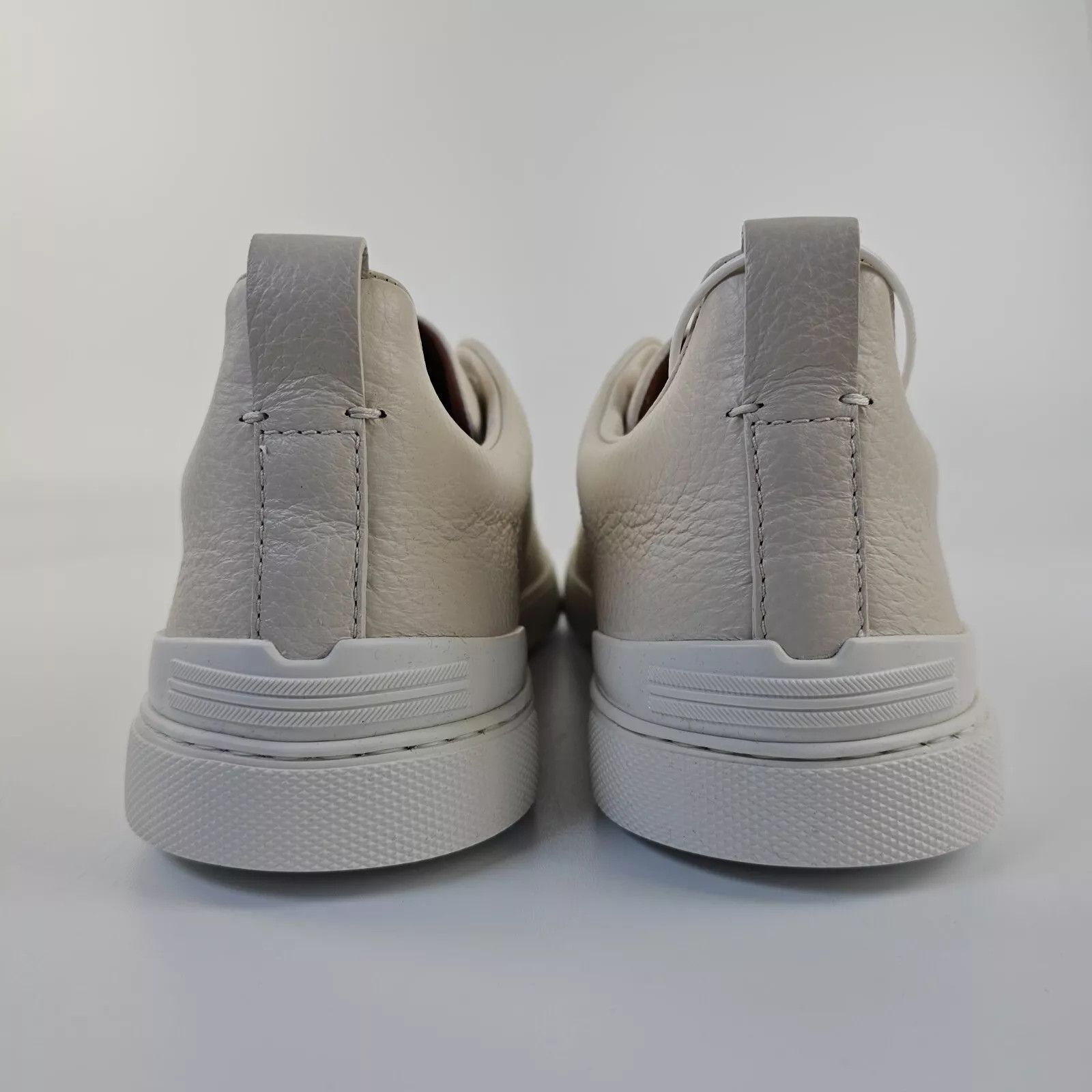 Zegna Triple Stitch White Leather Low Top Sneakers New