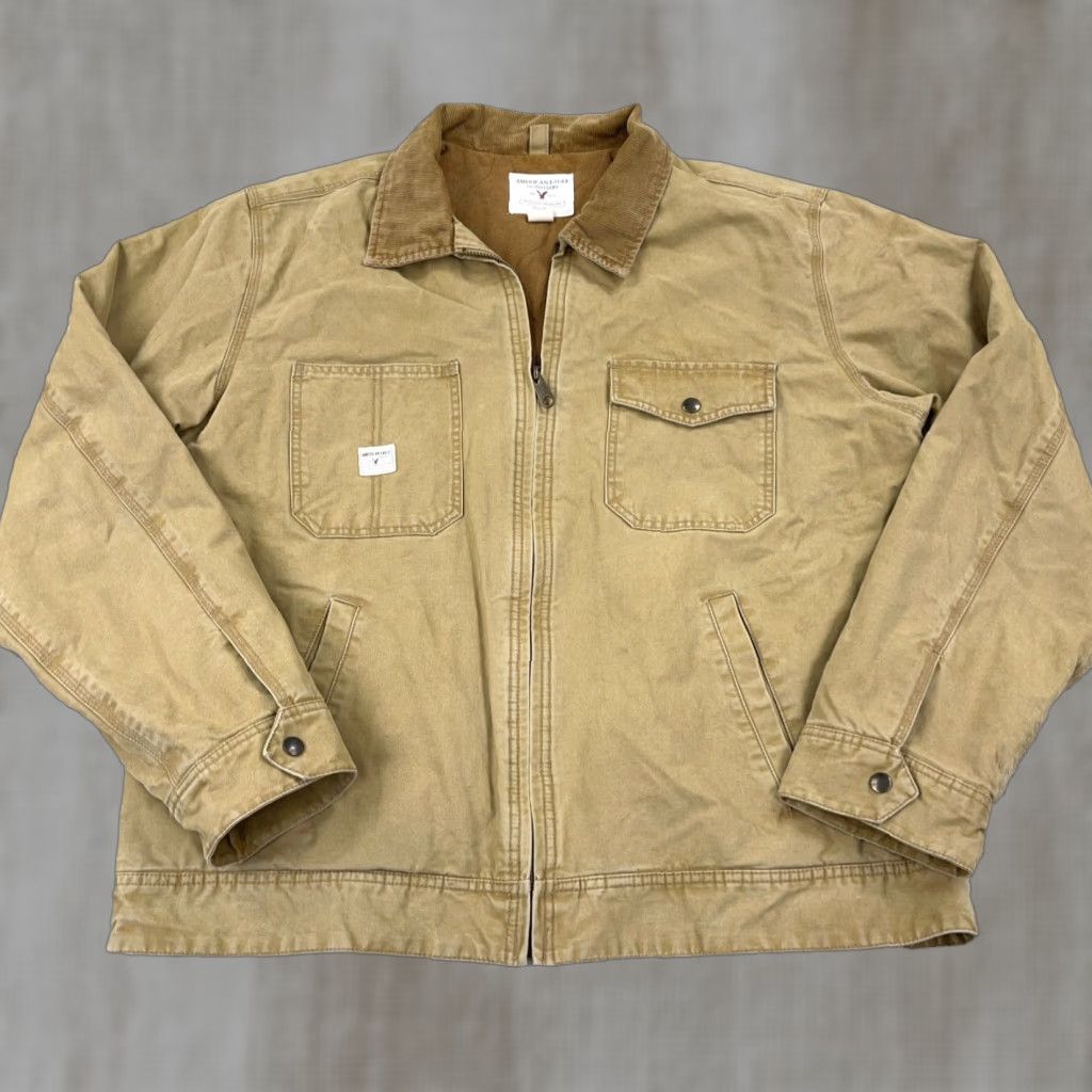 VINTAGE American Eagle Outfitters Bomber Jacket Men XL Brown Canvas Corduroy 80s Grunge
