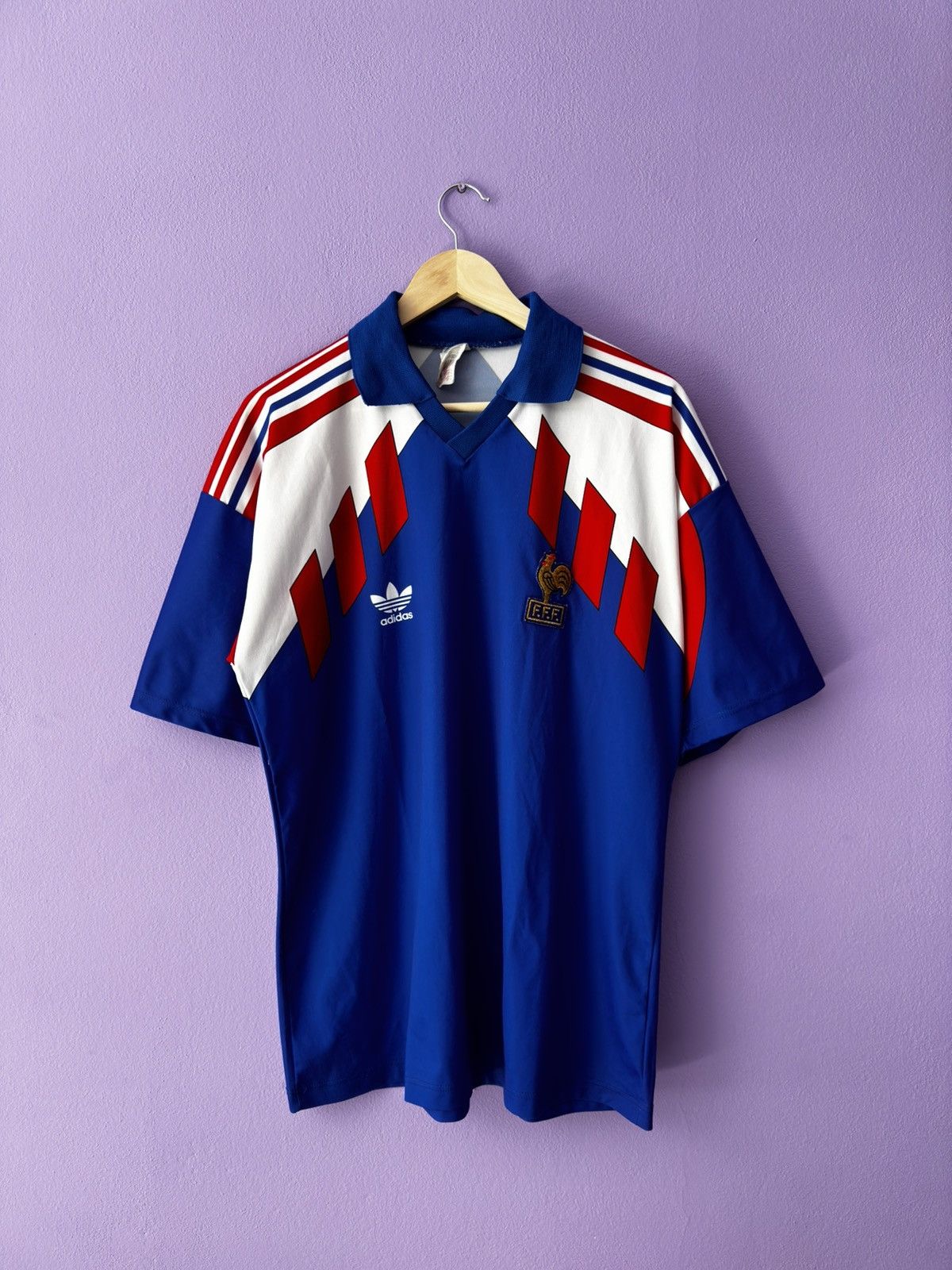 image of Adidas Vintage 1993 France Abstract Retro Soccer Jersey in Blue, Men's (Size Large)