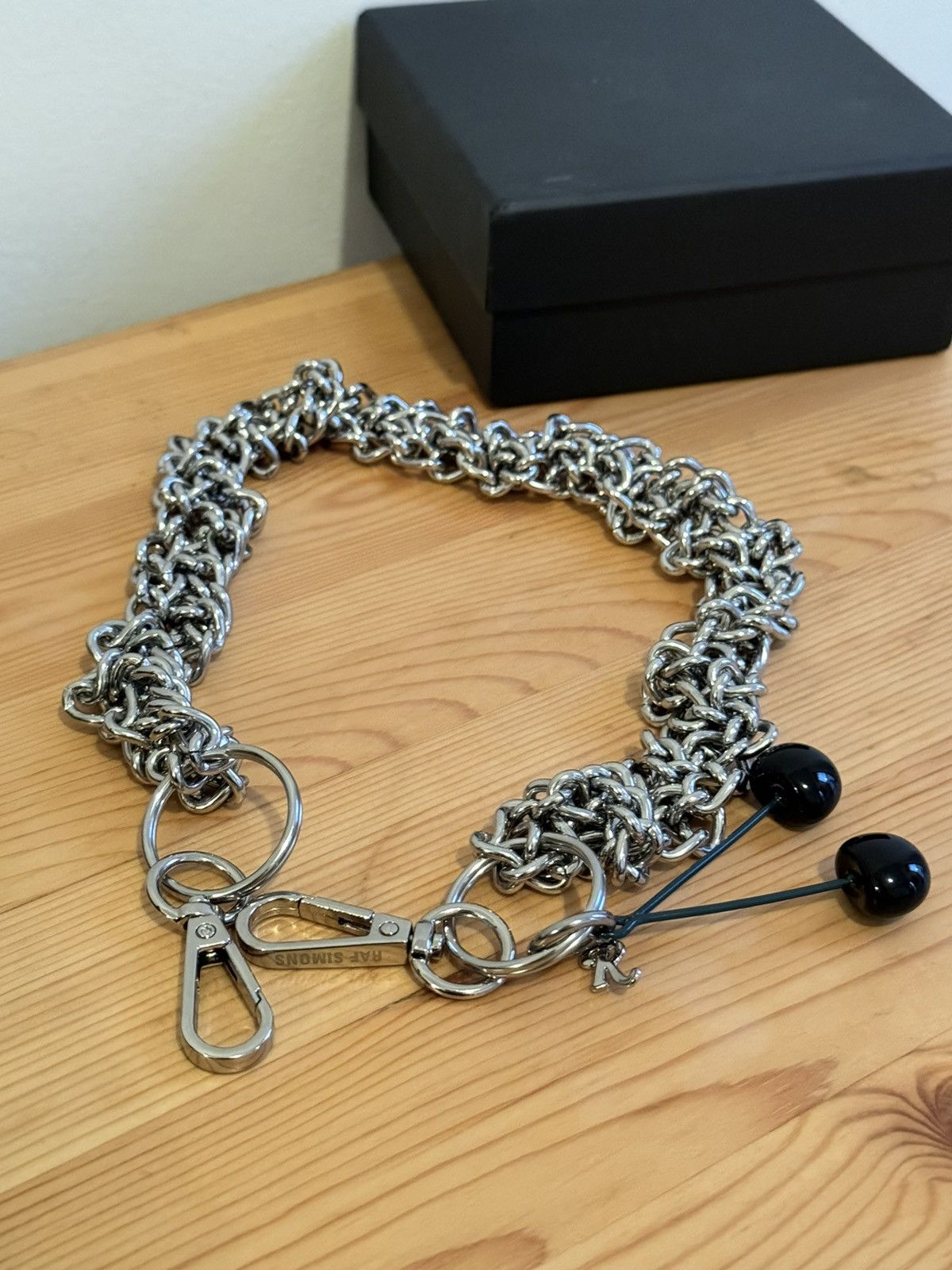 Pre-owned Raf Simons Twisted Black Cherry Wallet Chain In Silver