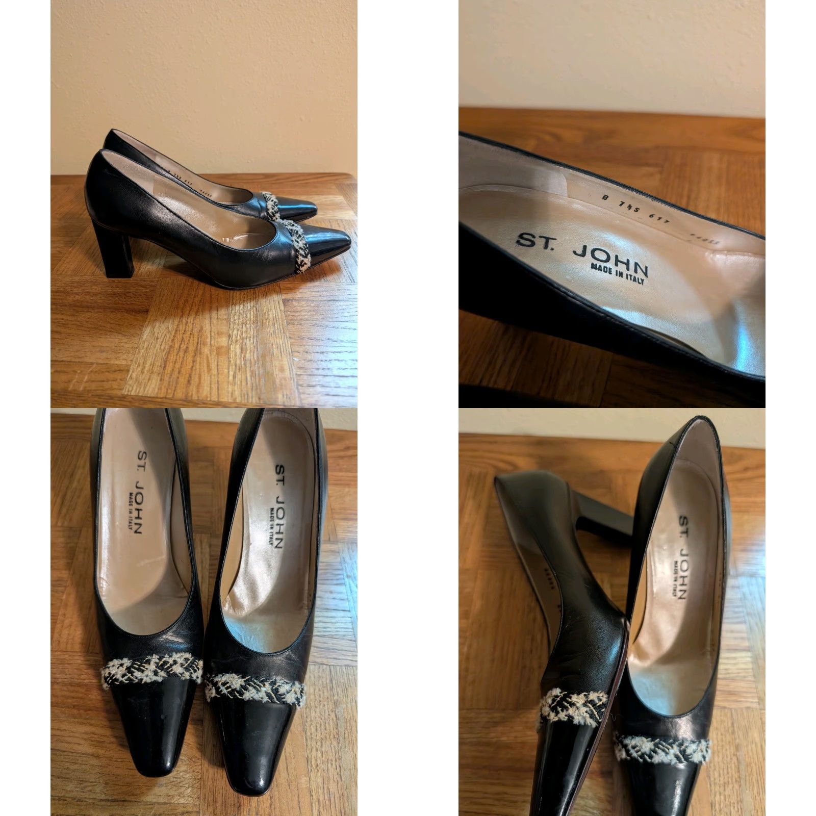 St. John St. John Leather Pump Black Tweed Accent Patent Leather Square Heel Sz 7.5 Vintage Yes Women Pump Size US 8 / IT 38 - 9 Thumbnail