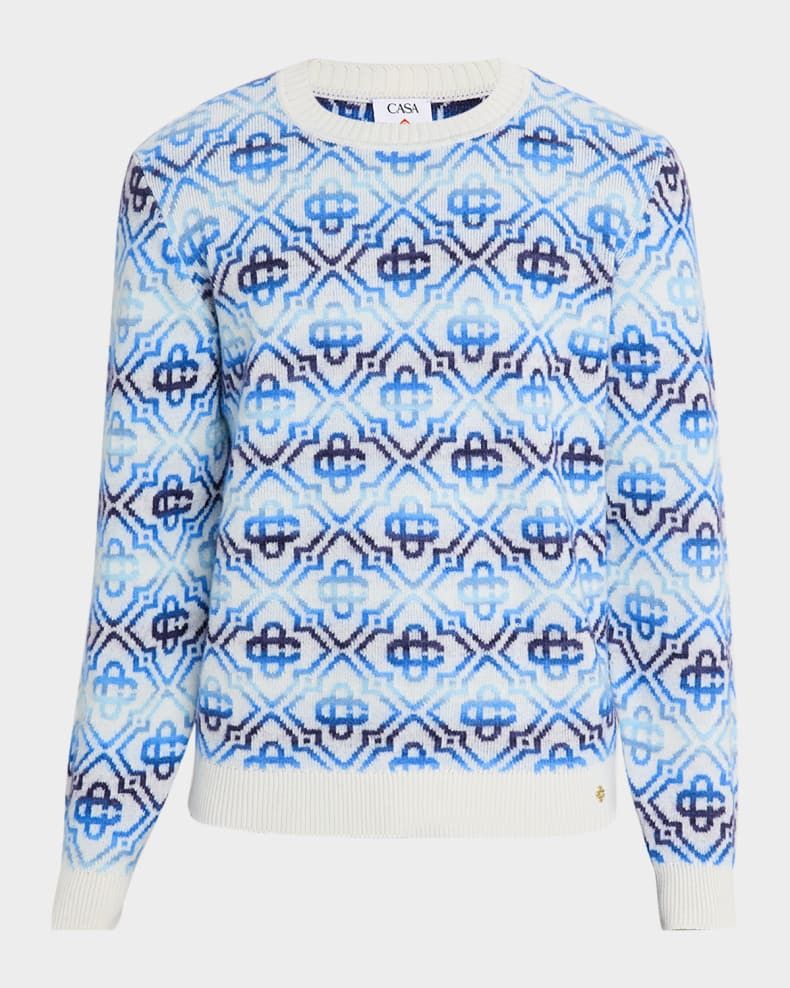Casablanca o1h1sh10526 Space Dye Monogram Sweater in Blue/White Size US L / EU 52-54 / 3 - 1 Thumbnail
