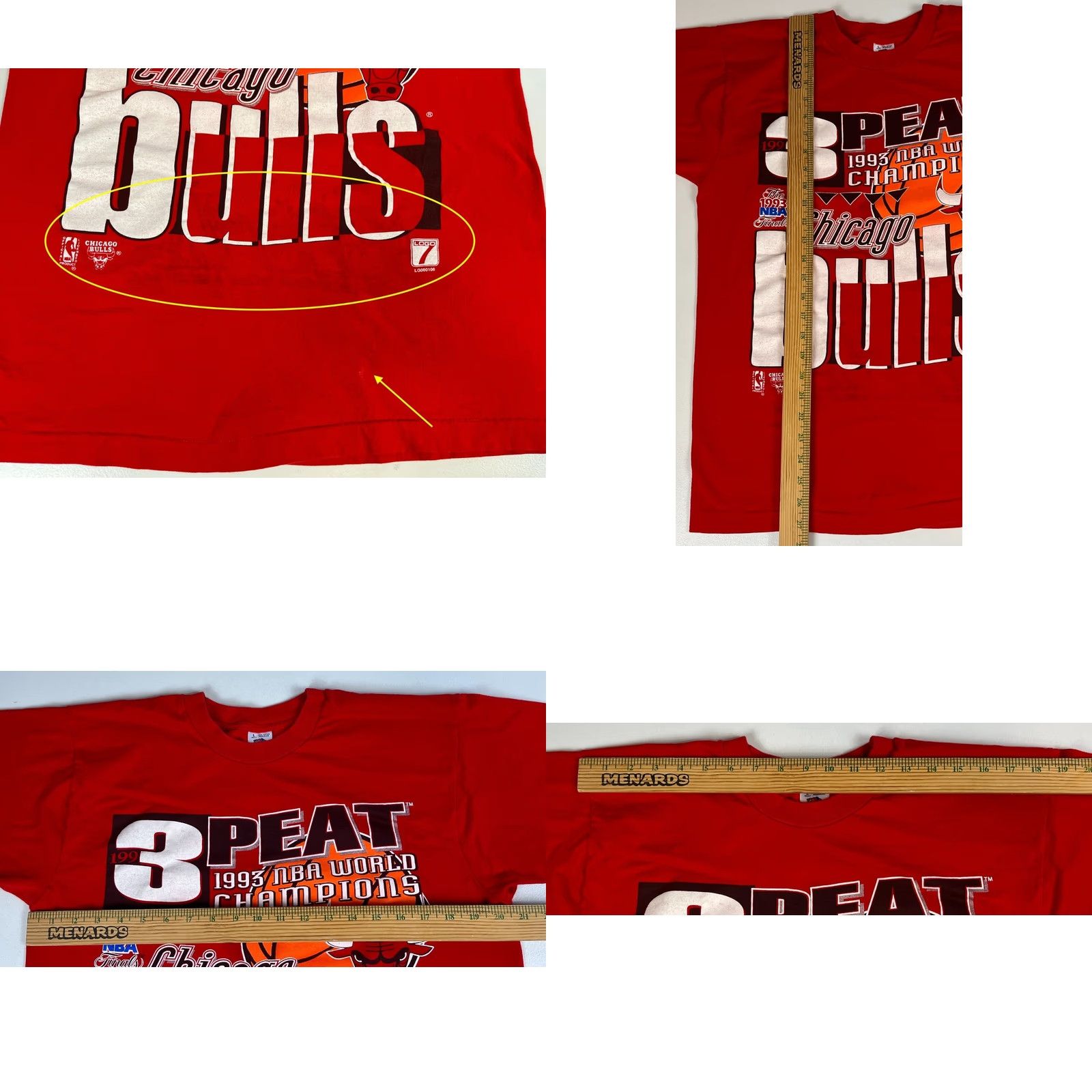 Fruit Of The Loom VINTAGE Chicago Bulls 1993 NBA World Champions T-Shirt Men Large Red Cotton USA 90s 3Peat Fans Shirt Size US L / EU 52-54 / 3 - 8 Thumbnail