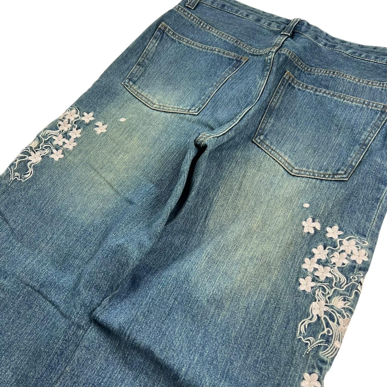 Karakuri Tamashii Vintage Embroidered Koi Fish Japanese Denim Jeans - Waist 32 Size US 32 / EU 48 - 3 Thumbnail