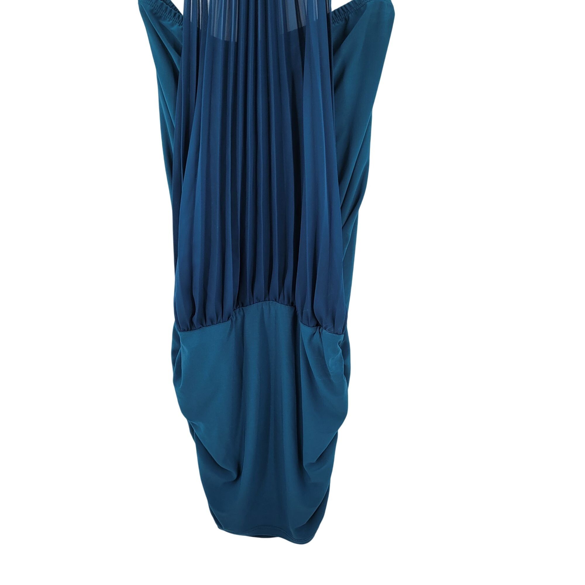 Vintage Vtg Sexy Shear Mini Party Dress Sz M Teal Jeweled Pleated Ha Size M / US 6-8 / IT 42-44 - 6 Thumbnail