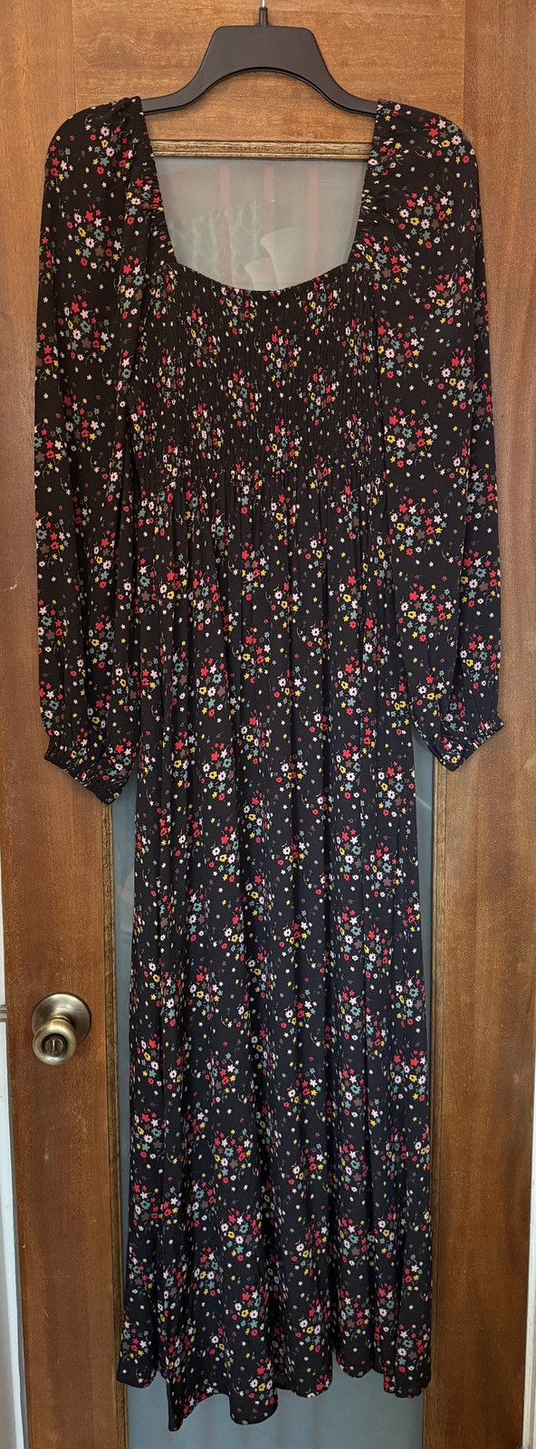 Boden Boden Square Neck Smocked Bodice Black Floral Maxi Dress Size S / US 4 / IT 40 - 6 Thumbnail