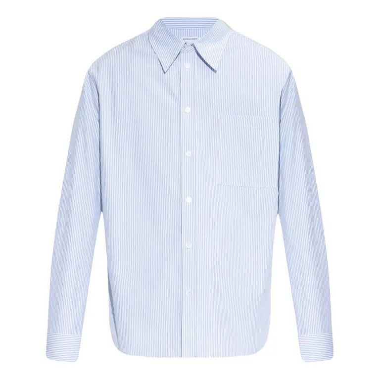 Bottega Veneta o1lv12m1024 Compact Cotton Striped Shirt in Pale Blue Size US L / EU 52-54 / 3 - 1 Thumbnail