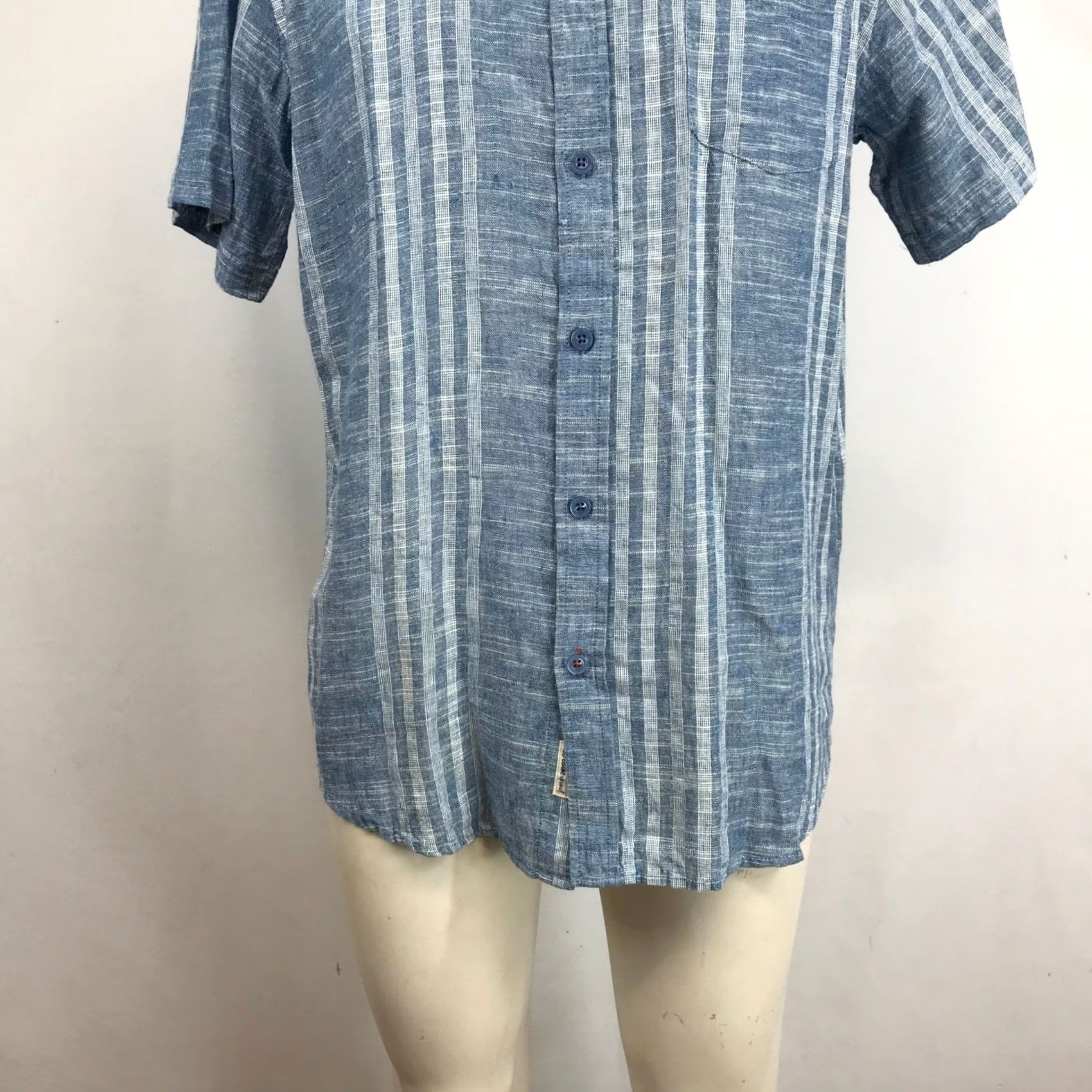 Weatherproof Weatherproof Vintage Shirt, Striped, Linen Blend, Short Sleeve, Button-Down, Blue White, Men, M Size US M / EU 48-50 / 2 - 3 Thumbnail