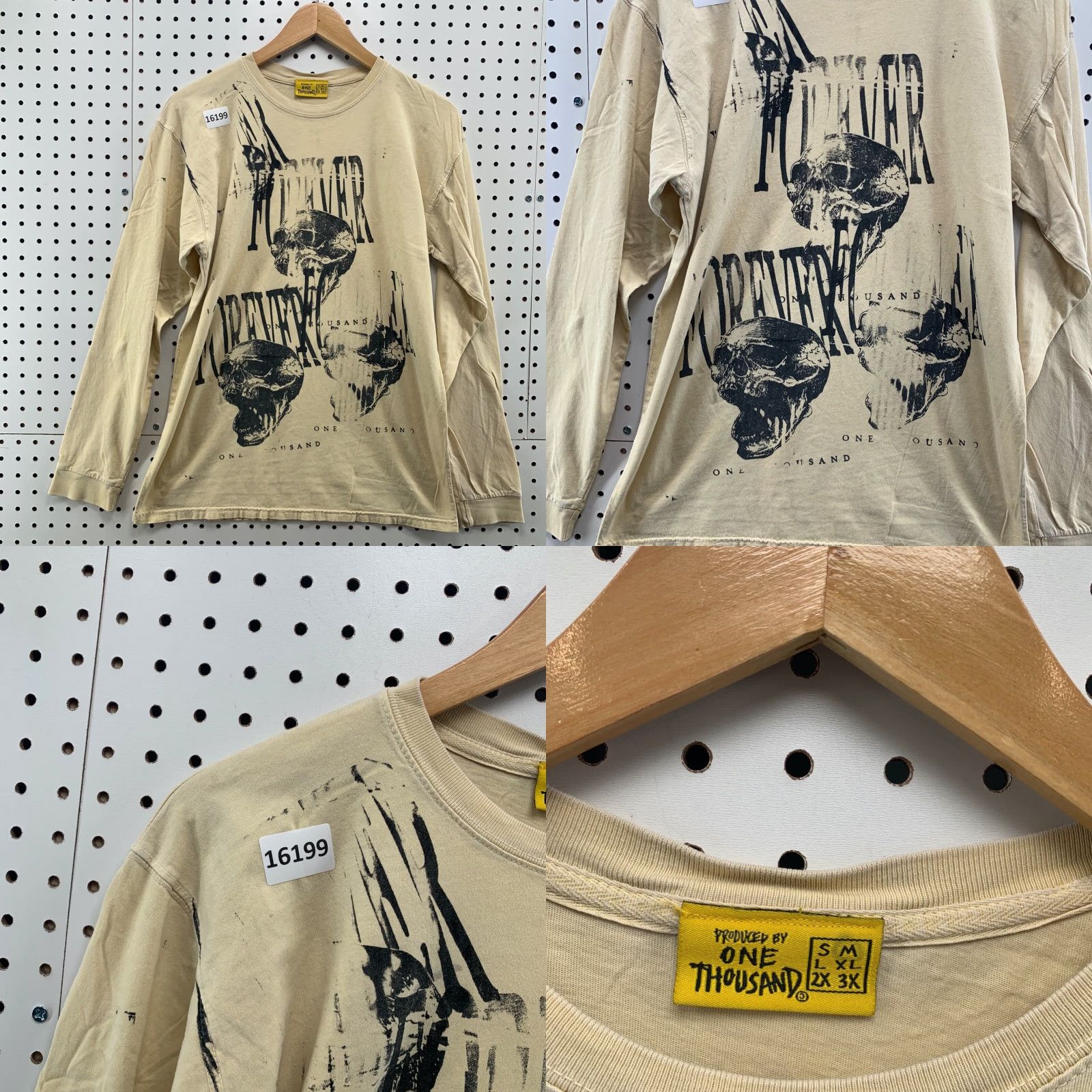Forever 21 VINTAGE One Thousand Skull Graphic Shirt Adult Medium Yellow Long Sleeve T-Shirt Size US M / EU 48-50 / 2 - 8 Thumbnail