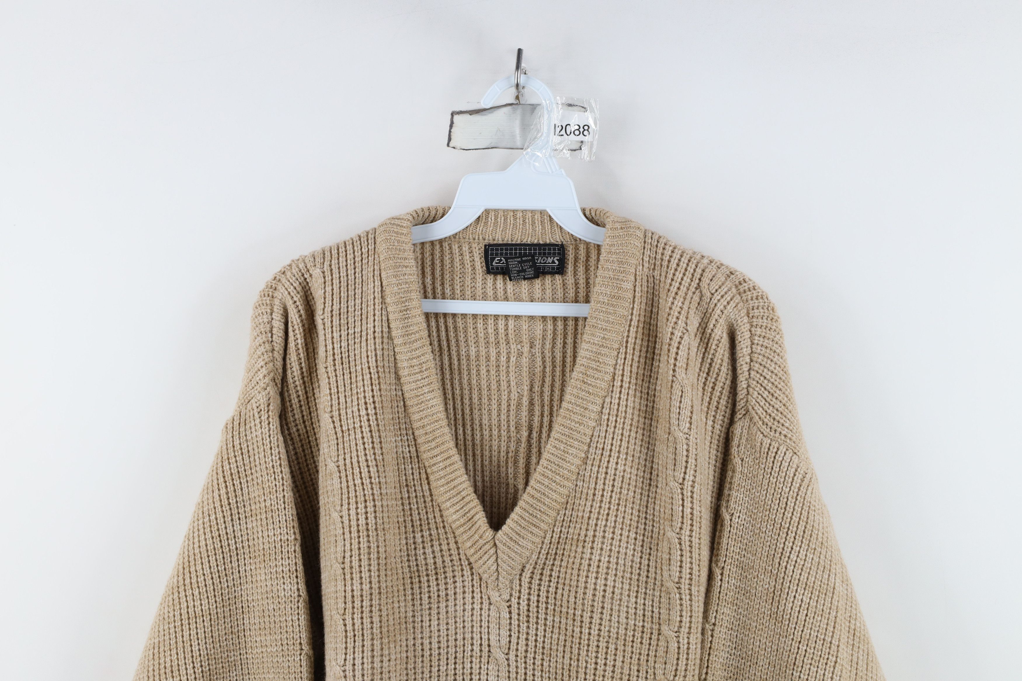 Vintage Vintage 90s Streetwear Ribbed Cable Knit Sweater Beige Size L / US 10 / IT 46 - 2 Thumbnail