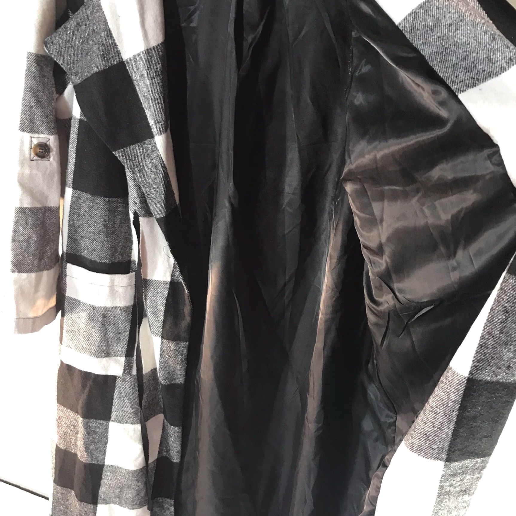 Shein VINTAGE SheIn Women’s Plaid Flannel Overcoat Long Coat Fall Winter XL Black/White Casual Business Size XL / US 12-14 / IT 48-50 - 2 Thumbnail