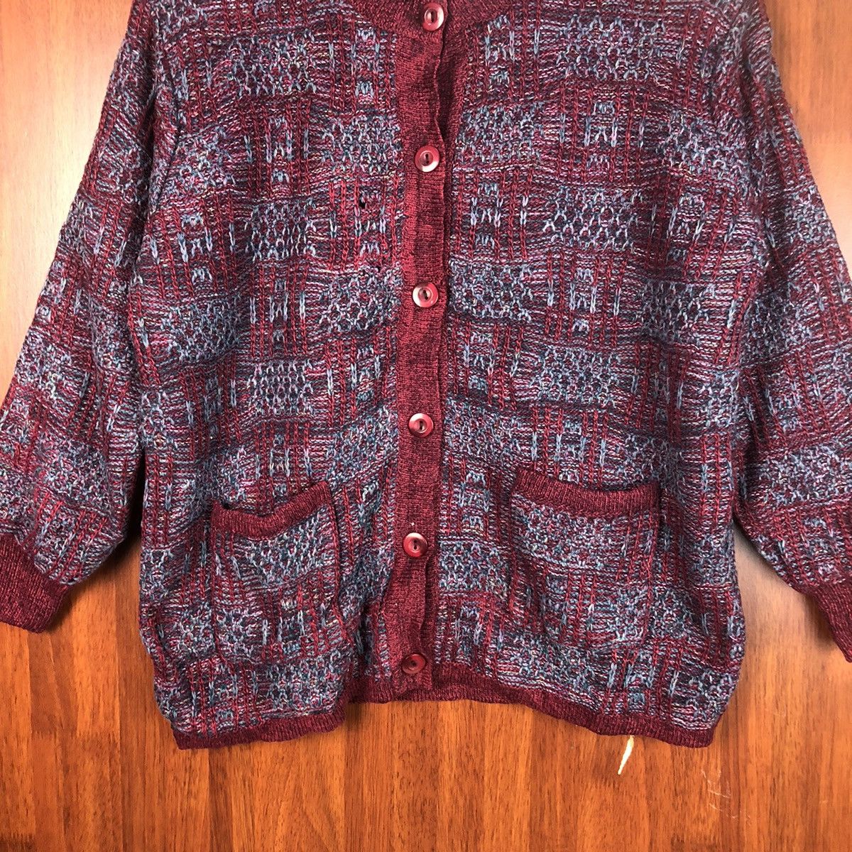 Japanese Brand Mocha Ginene Maroon Patterned Cardigans #7493 Size M / US 6-8 / IT 42-44 - 3 Thumbnail
