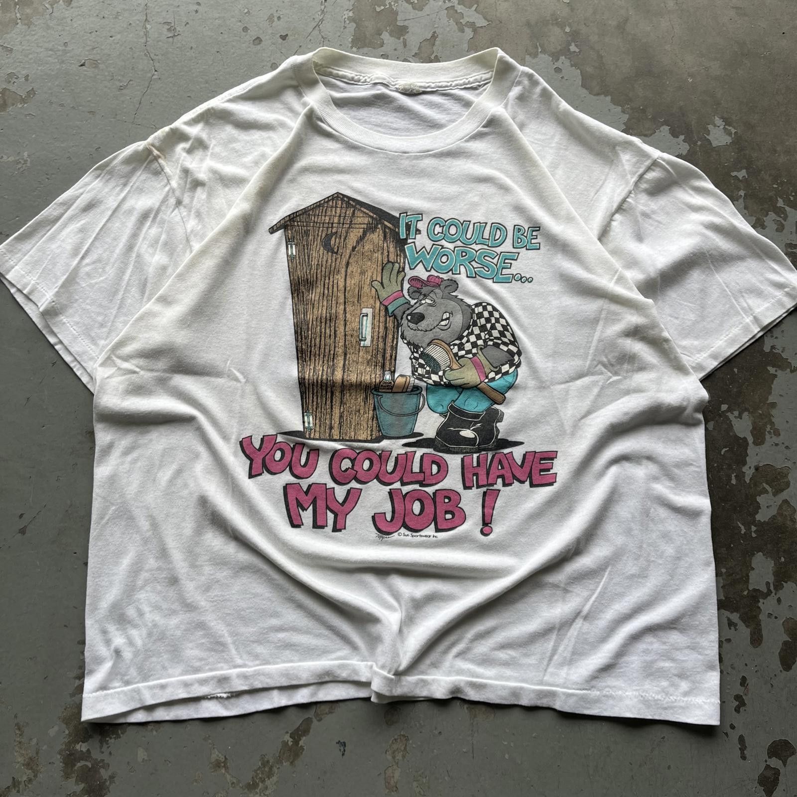 Vintage Vintage 90s Funny Outhouse Cleaning Job Animal Cartoon Shirt Size US XL / EU 56 / 4 - 1 Thumbnail
