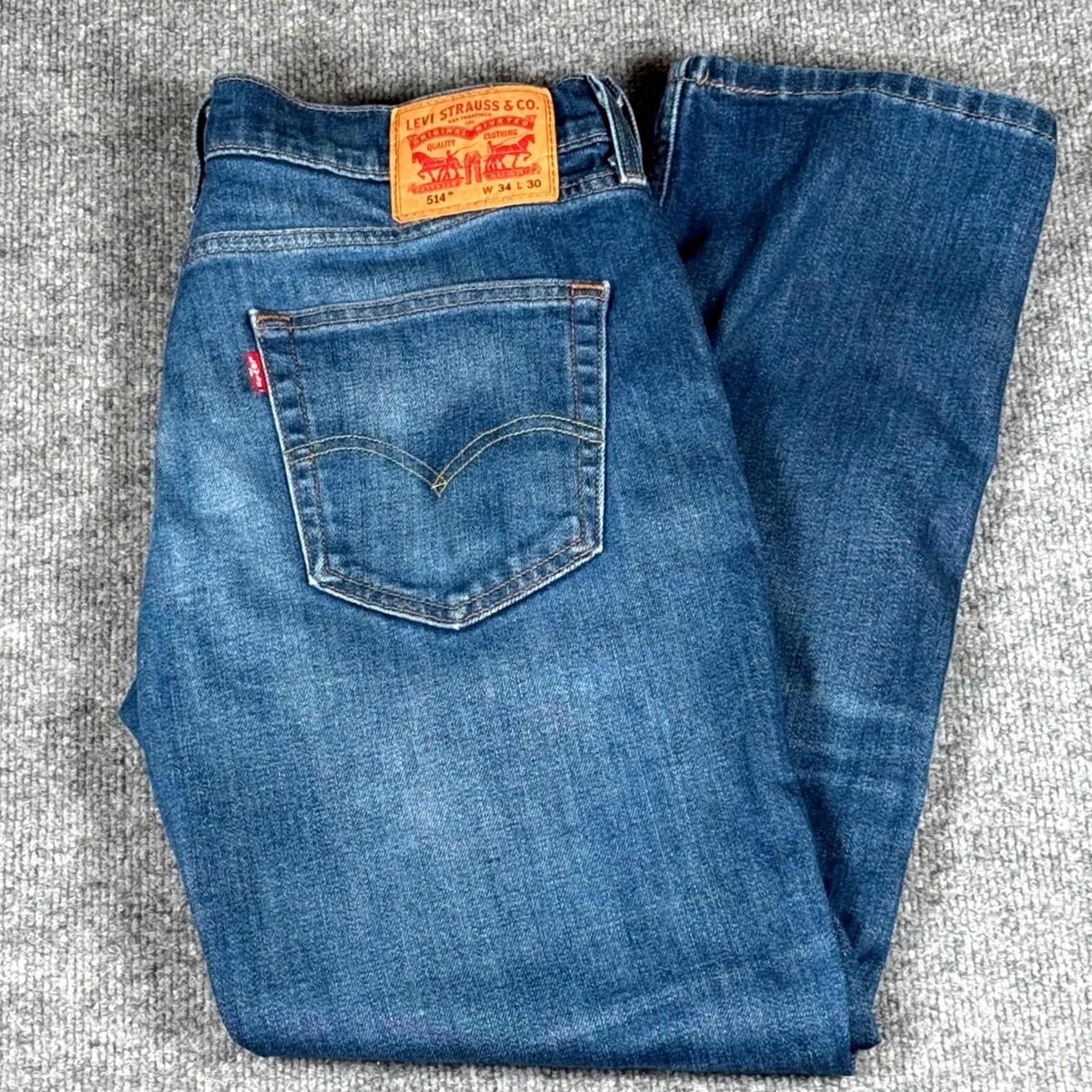 Denime Levi's 514 Jeans 34x28 Inseam 28" Straight Fit Denim Pants Medium Blue Wash Mens Jeans Regular Waist 34 Size US 34 / EU 50 - 2 Thumbnail
