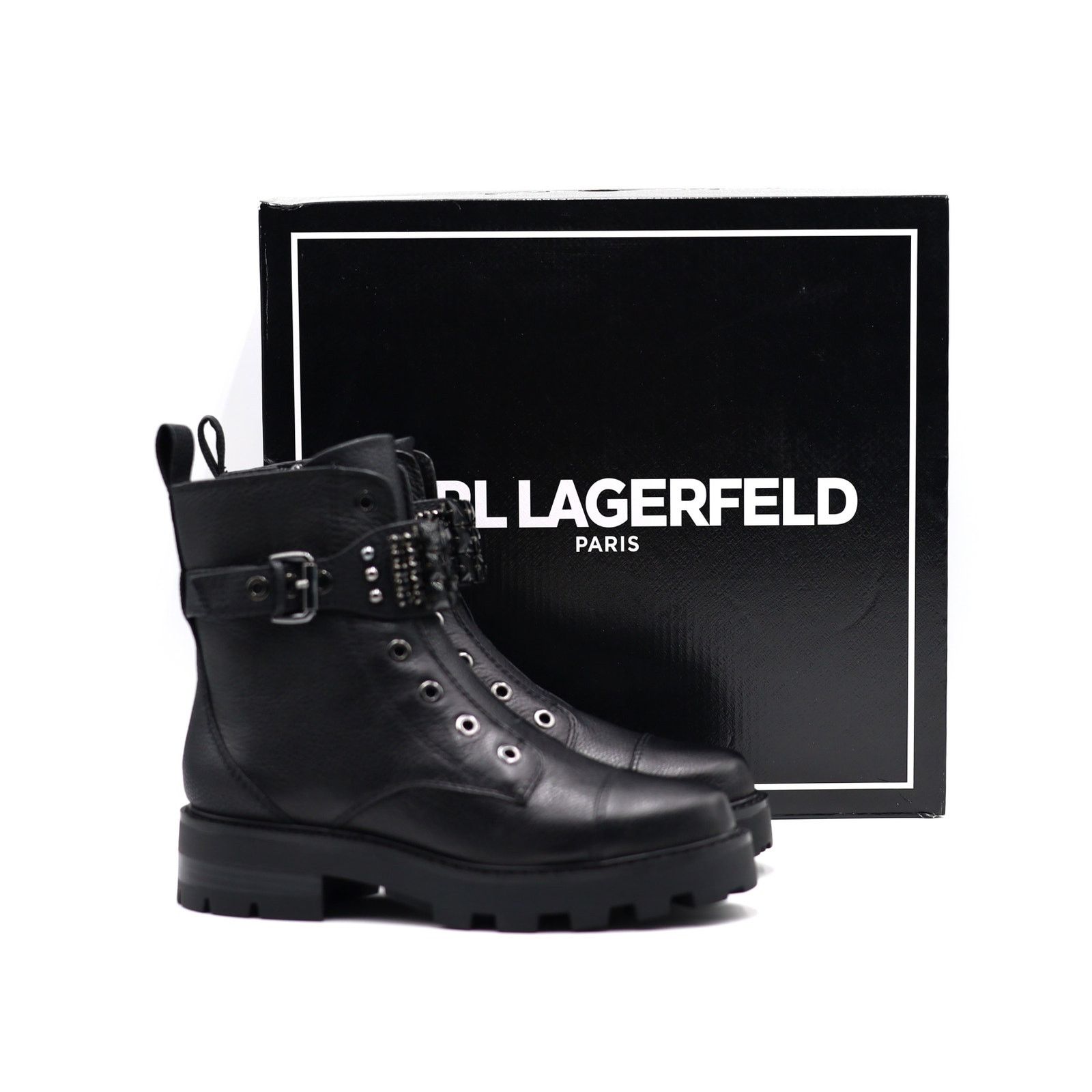 Karl Lagerfeld Karl Lagerfeld Paris Women Black Leather Combat Booties 6M Size US 6 / IT 36 - 2 Thumbnail