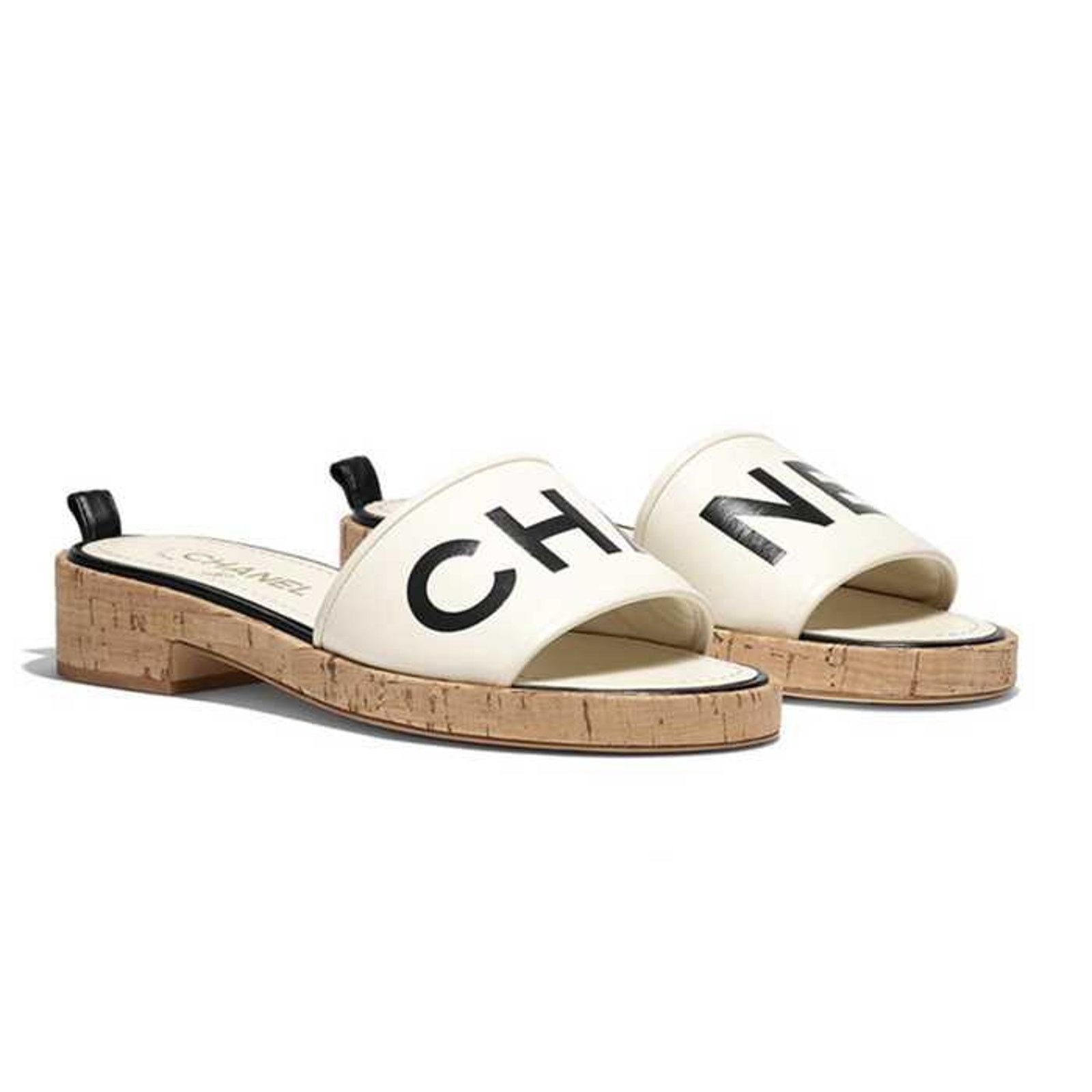 Chanel Chanel 19S Ivory Black Letter CC Logo Cork Mules Slide Size US 5 / IT 35 - 3 Thumbnail