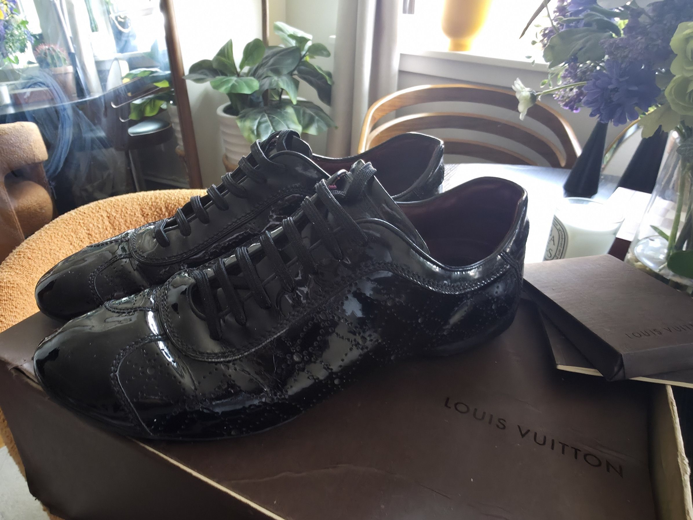 Louis Vuitton Black Patent Round Toe Flower Sneaker