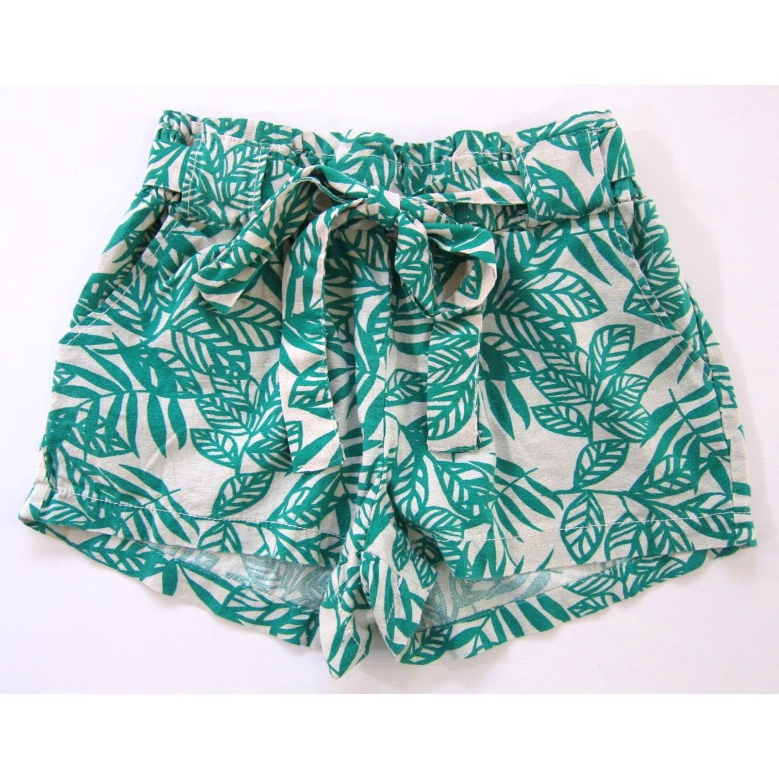 Vintage Cali 1850 Linen Green Ivory Floral High Rise Waist Pocket Chino Short Medium Womens Size 32" / US 10 / IT 46 - 2 Thumbnail