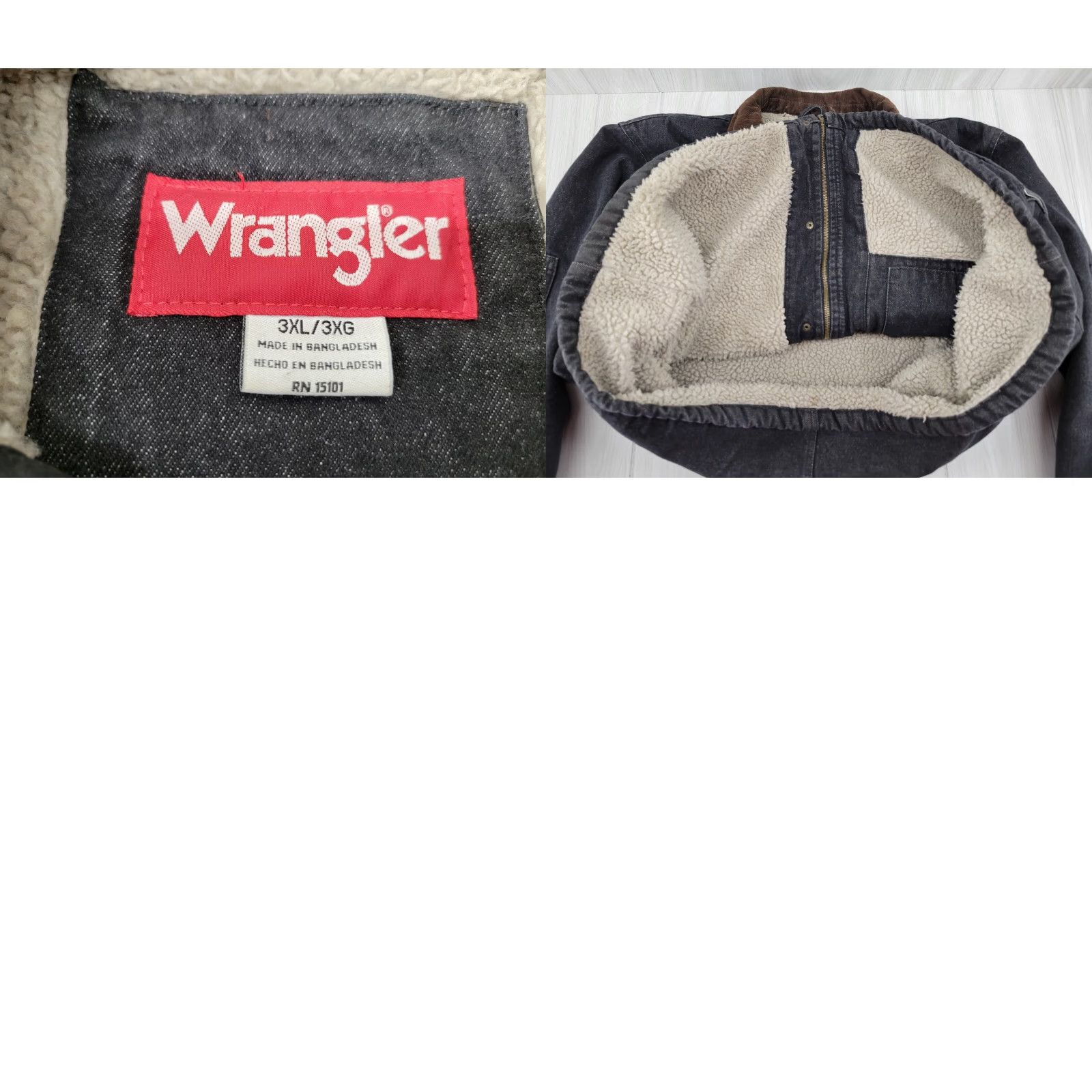 Wrangler Wrangler Jacket Mens 3XL Black Denim Sherpa Lined Corduroy Collar Barn Trucker Bomber Jacket Size US XXL / EU 58 / 5 - 9 Thumbnail