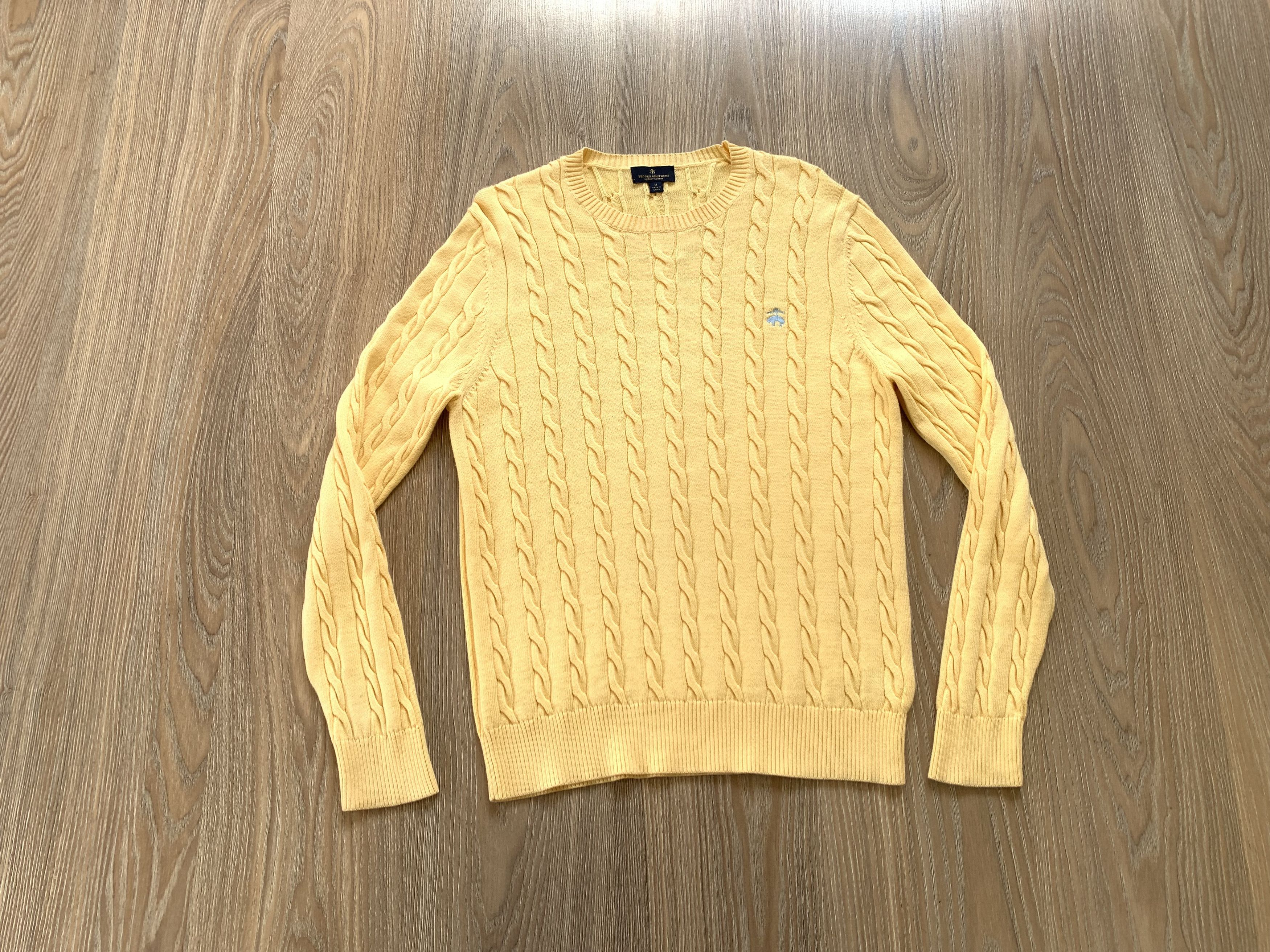 Brooks Brothers Brooks Brothers Cable-Knit Crew Neck Yellow Cotton Sweater Size US M / EU 48-50 / 2 - 13 Thumbnail