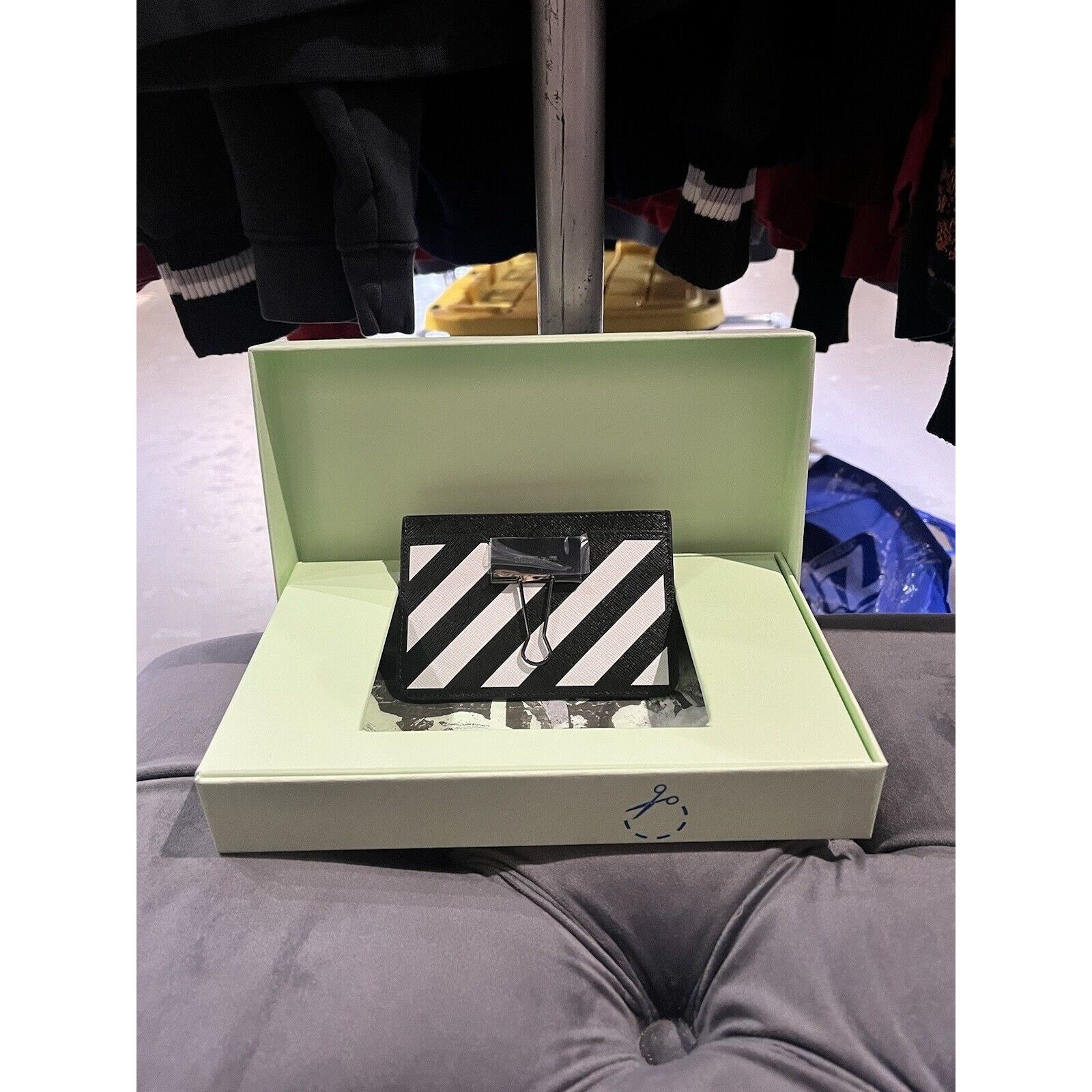 image of Off White Off-White Binder Card Case Black White Leather New With Box, Men's