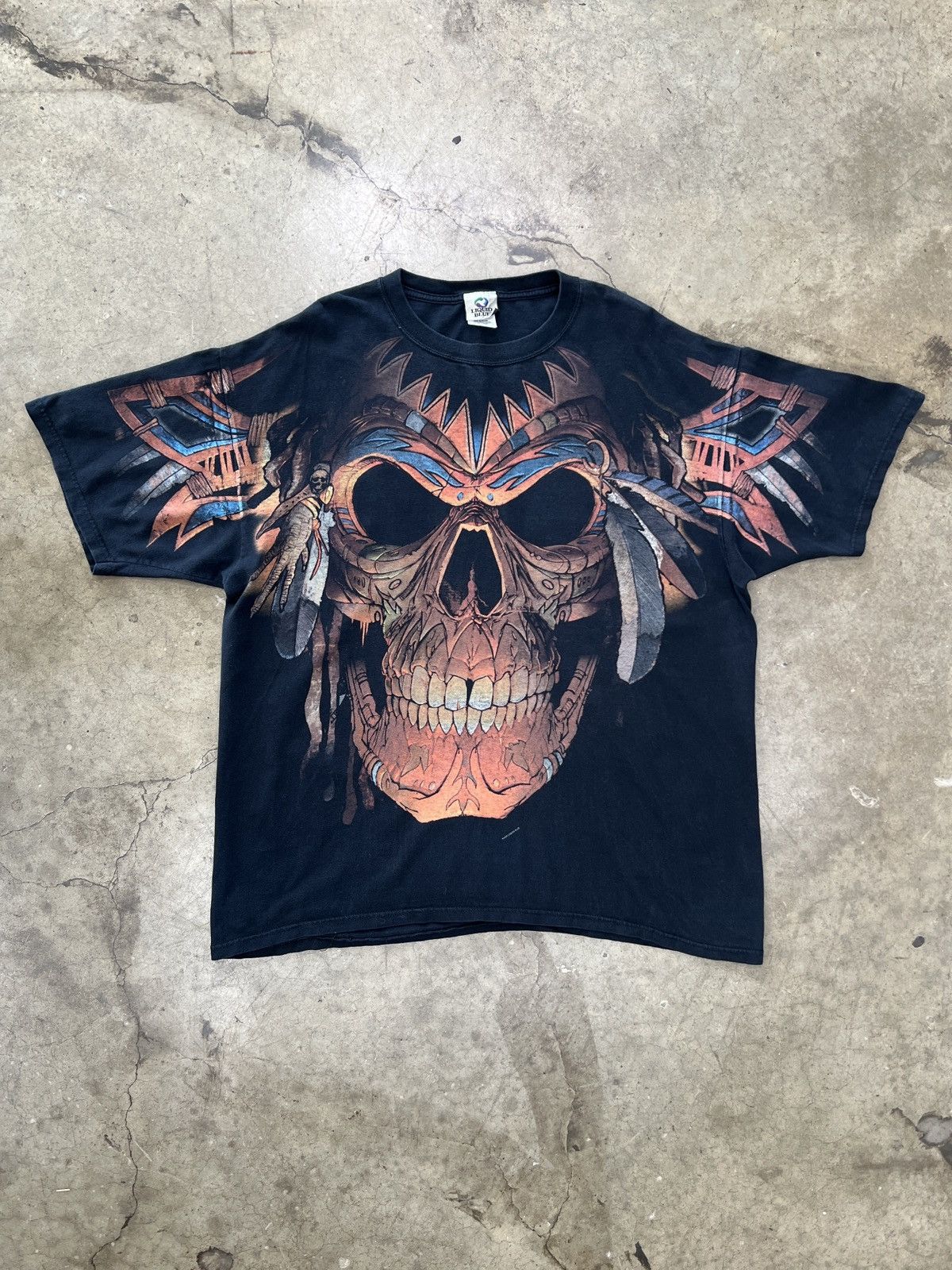 Vintage Vintage Liquid Blue AOP Skull Native Feather Tee XXL Size US XXL / EU 58 / 5 - 2 Thumbnail