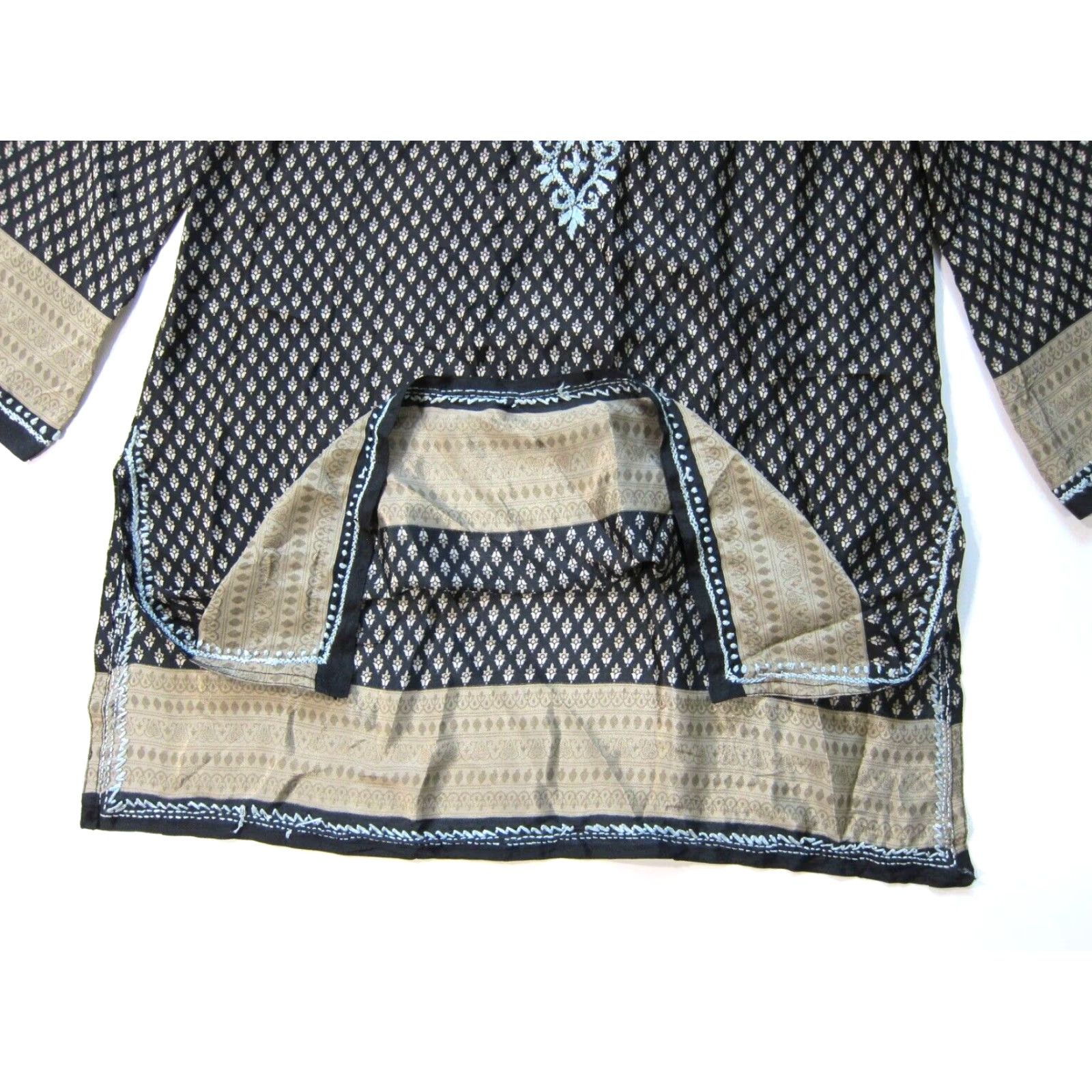 Vintage Sevya Silk Black Blouse S Women's Shirt Blouse Long Sleeve Embroidered Floral Tunic Kurta Black S Womens Size S / US 4 / IT 40 - 6 Thumbnail