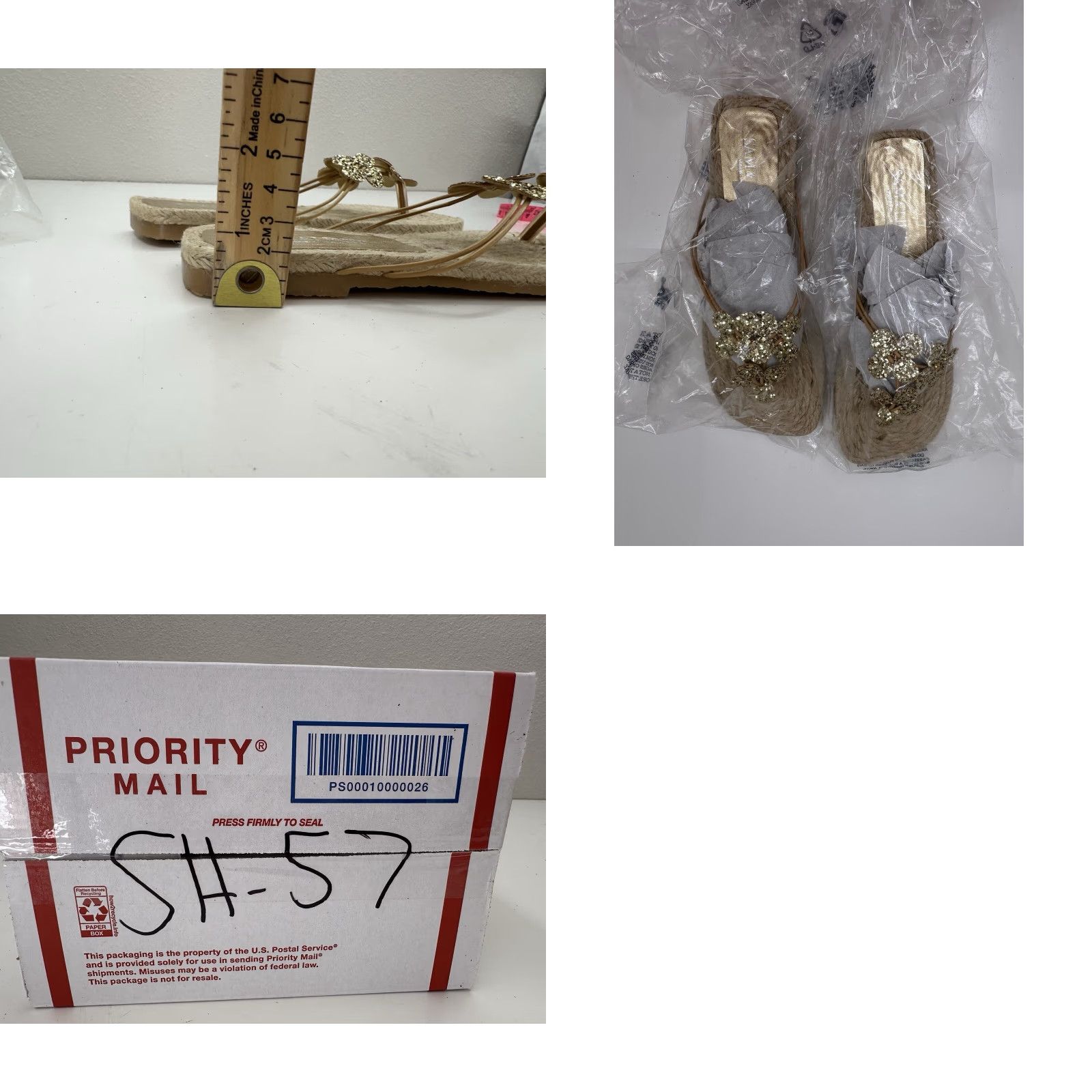 Vintage Sam & Libby Womens Sandals Size 6 M Flip Flops Brown Glitter Floral Jute Flats Size US 6 / IT 36 - 8 Thumbnail