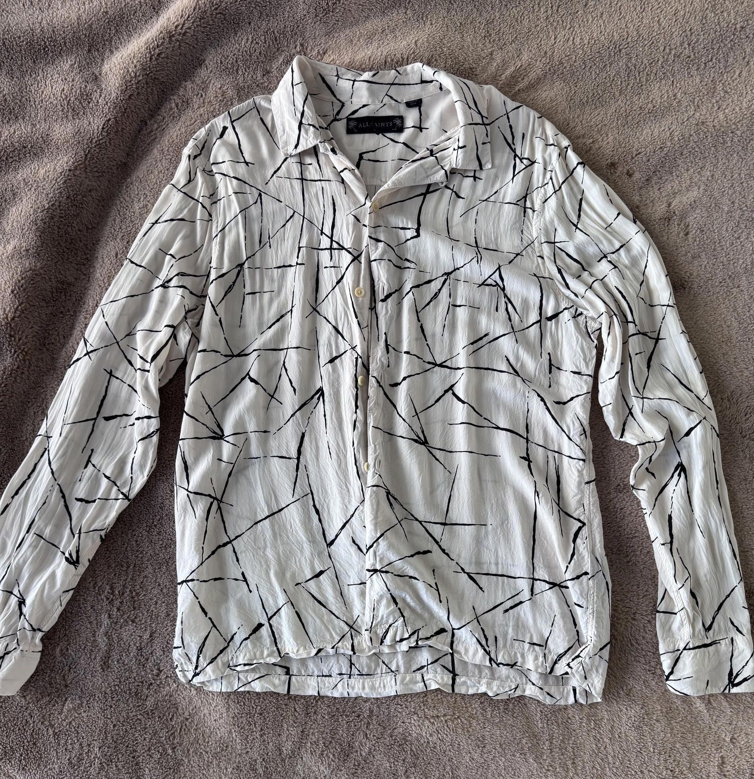 Allsaints AllSaints White Long Sleeve Button-Up Shirt with Black Line- Size US L / EU 52-54 / 3 - 1 Thumbnail
