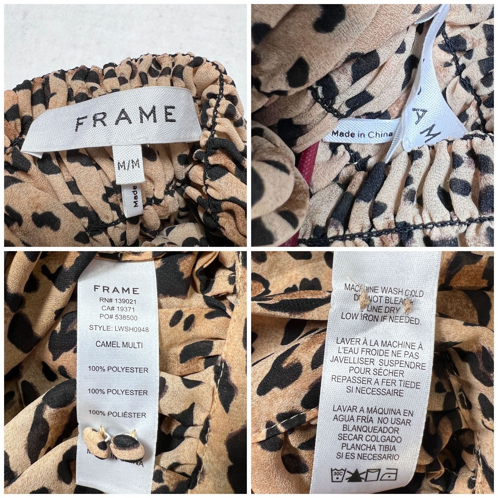 Frame Frame Smocked Cheetah Blouson Blouse Camel Mock Neck Size M Size M / US 6-8 / IT 42-44 - 5 Thumbnail