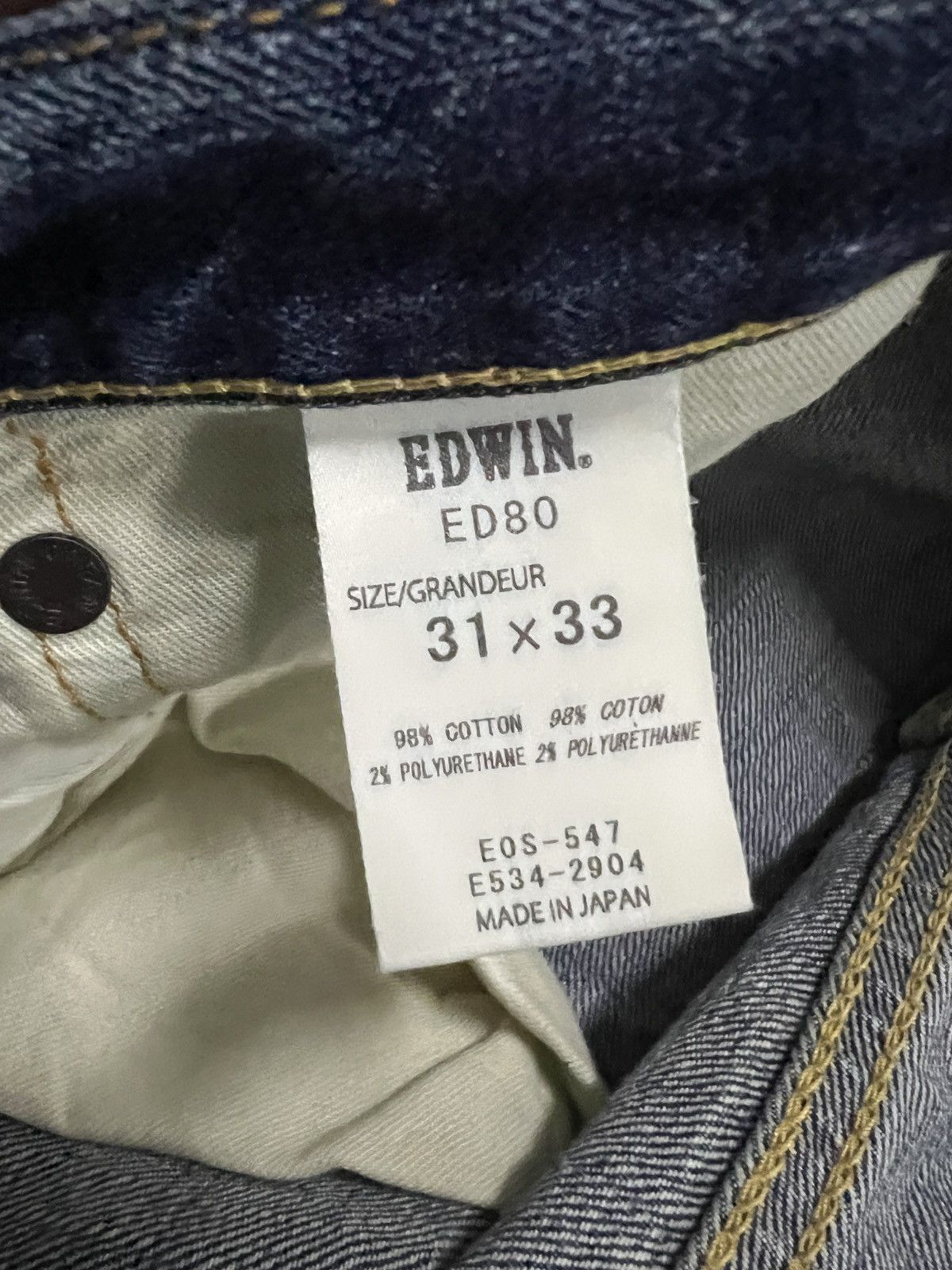 Edwin ED-80 Nihon Men Selvage 13.5oz Organic Mud Wash Dirty Denim Size US 32 / EU 48 - 13 Thumbnail