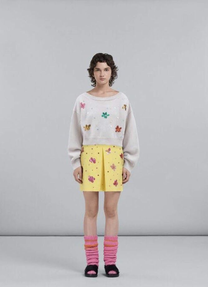 o1w1db10524 Flower patterns Mini Skirt in Yellow