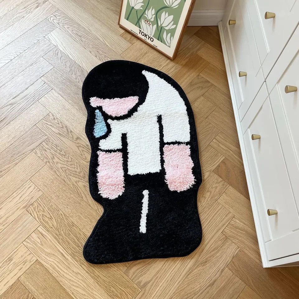 Japanese Brand × Vintage Handmade Tufted Sad Man Rug Doormat Floor Anti Slip Pad Size ONE SIZE - 1 Thumbnail