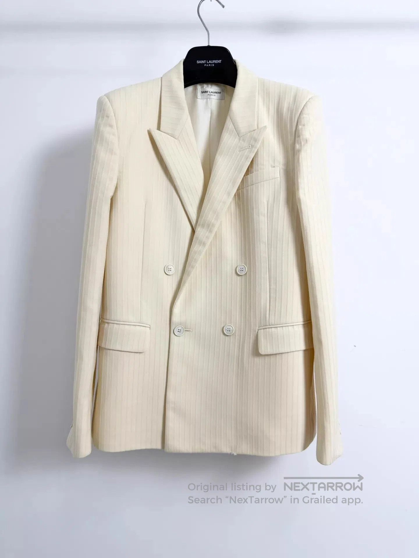 Saint Laurent Paris Beige Pinstripe Double-Breasted Blazer. Size US M / EU 48-50 / 2 - 1 Thumbnail