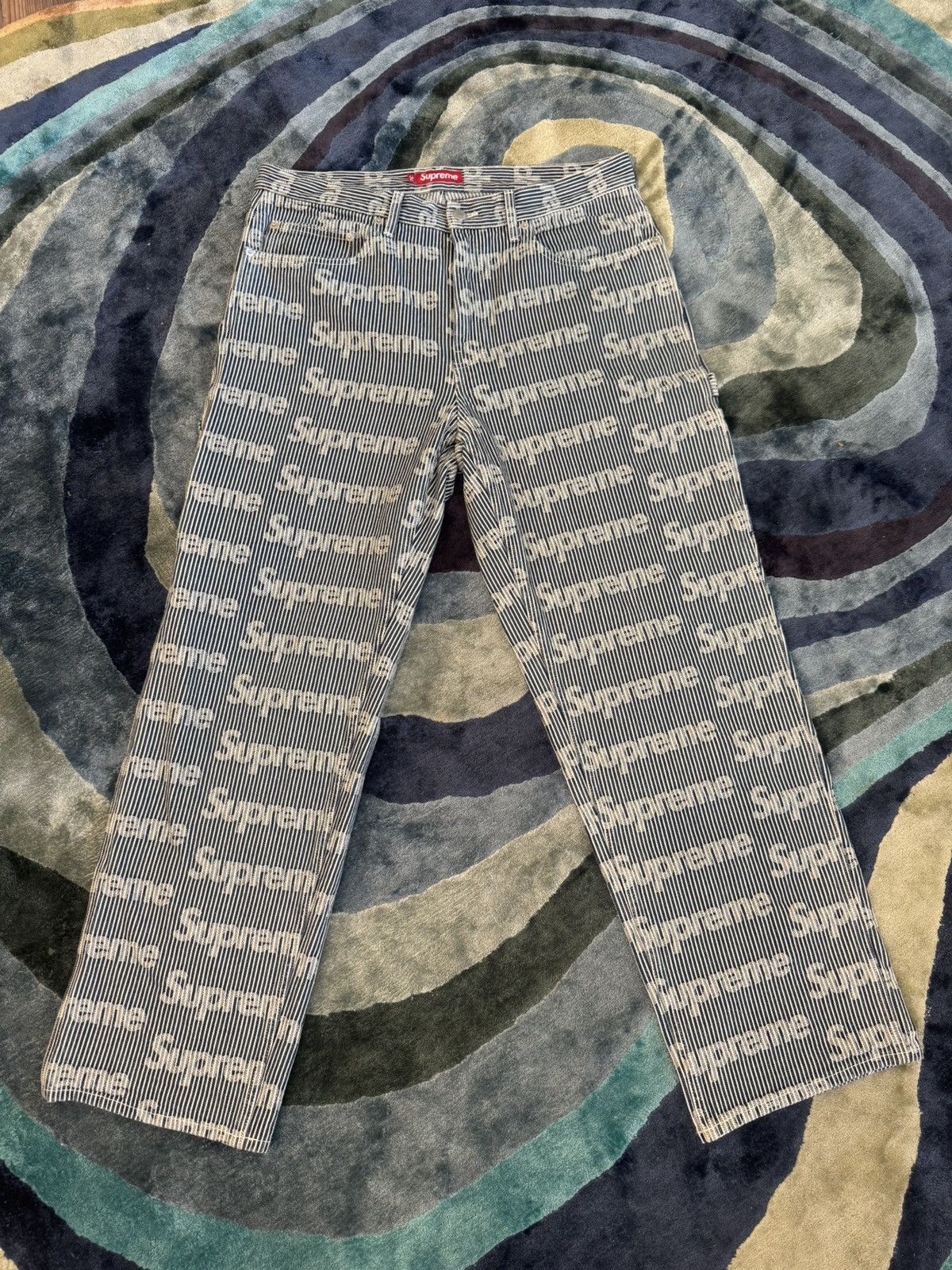 Supreme Supreme Stripe Logo Denim Painter Pants – Blue (US 34