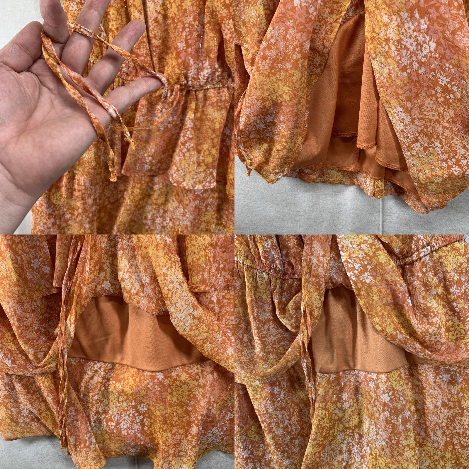 Vintage Trixxi Women's Sheath Dress Medium Orange Floral Ruffle V-Neck Sleeveless Casual Party Bohemian Size 32" / US 10 / IT 46 - 8 Thumbnail