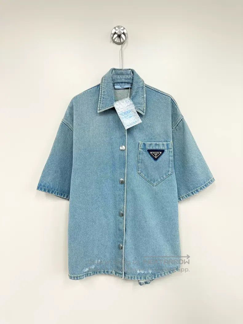 Prada Prada Blue classic triangle pocket short sleeves Size US XXS / EU 40 - 1 Thumbnail