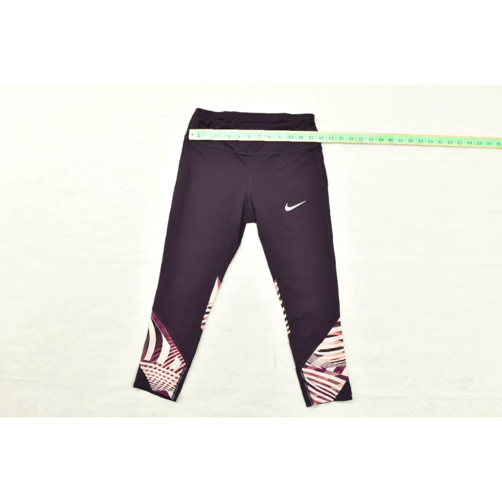Nike Nike Dri-FIT Women's Small Purple Geometric Crop Running Leggings Athletic Tight Size 28" / US 6 / IT 42 - 3 Thumbnail