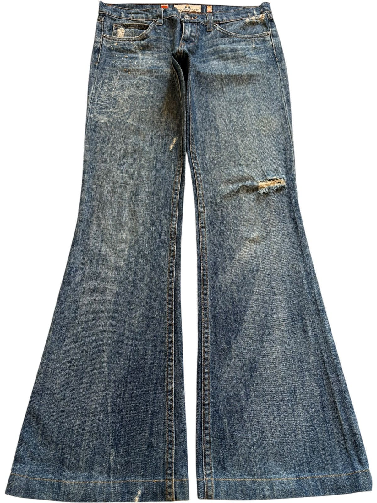 Vintage Japanese Brand Mud Wash Distressed Bellbottom Jeans
