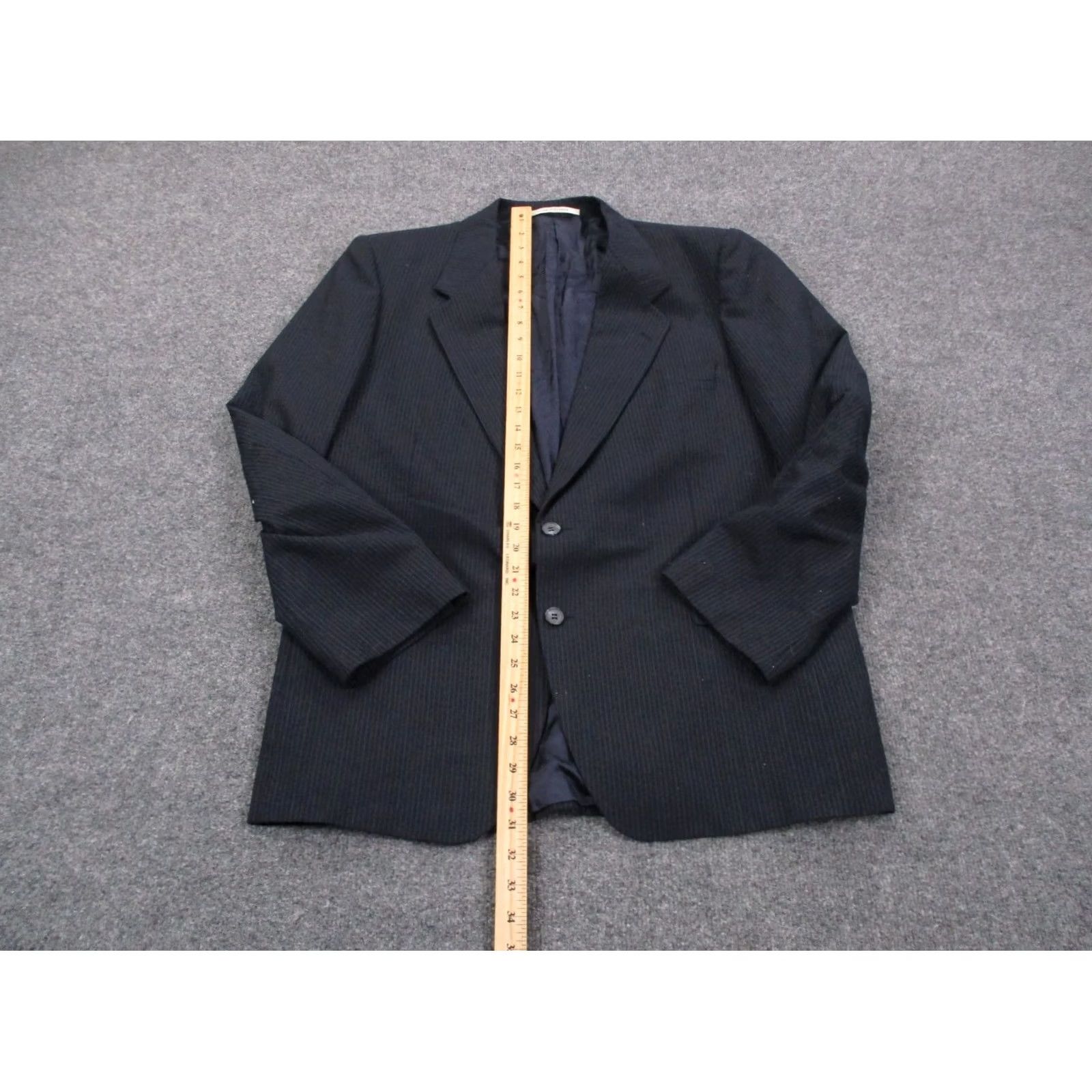 Yves Saint Laurent VINTAGE Yves Saint Laurent Blazer Jacket Mens 42 Navy Striped Tuxedo Style Four-Button Two-Button Inner Pockets Blue Cotton Casual Business Jacket Size 42R - 3 Thumbnail