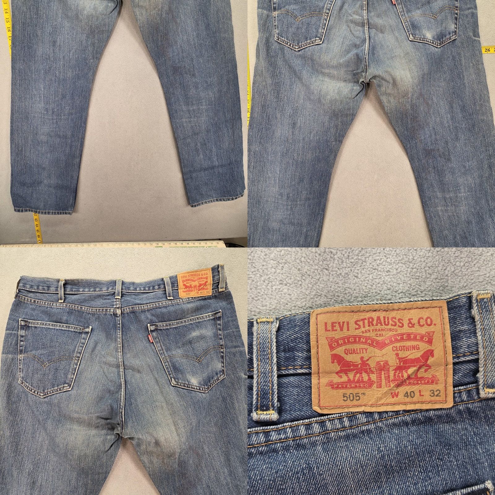 Levi's Levi's 505 Jeans Mens 40x31 Blue Medium Wash Regular Straight Distressed Pockets Logo Denim Cotton Zip Vintage No Size US 40 / EU 56 - 10 Thumbnail