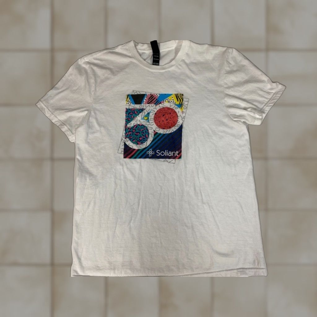 Vintage District Mens T-Shirt M White Soliant Logo Breathable Regular Crew Neck Short Sleeve Cotton Solid Vintage No Size US M / EU 48-50 / 2 - 1 Thumbnail